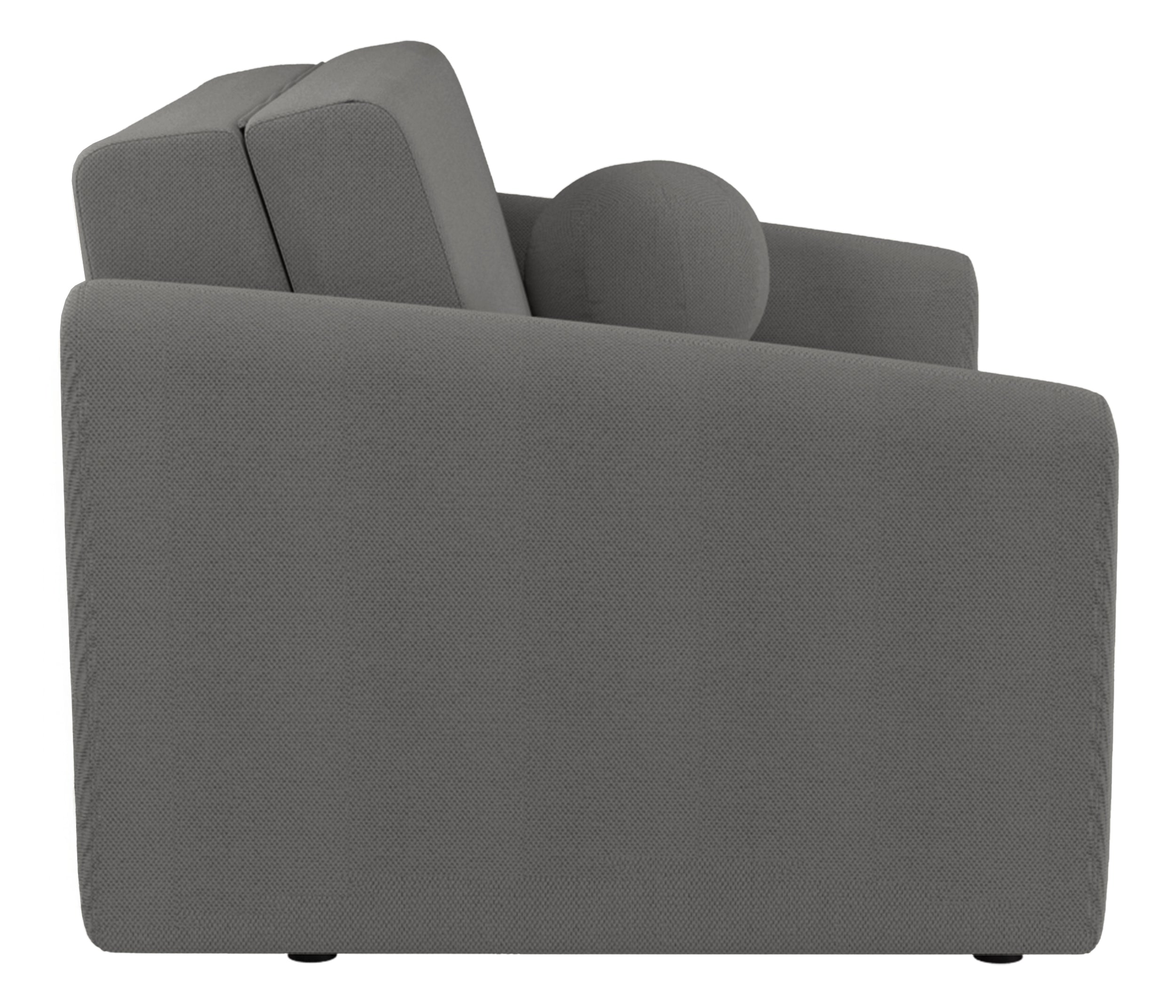 Zweisitziges ausklappbares Sofa Poppino mit Stauraum, dunkelgrauer hydrophober Chenille-Bezug