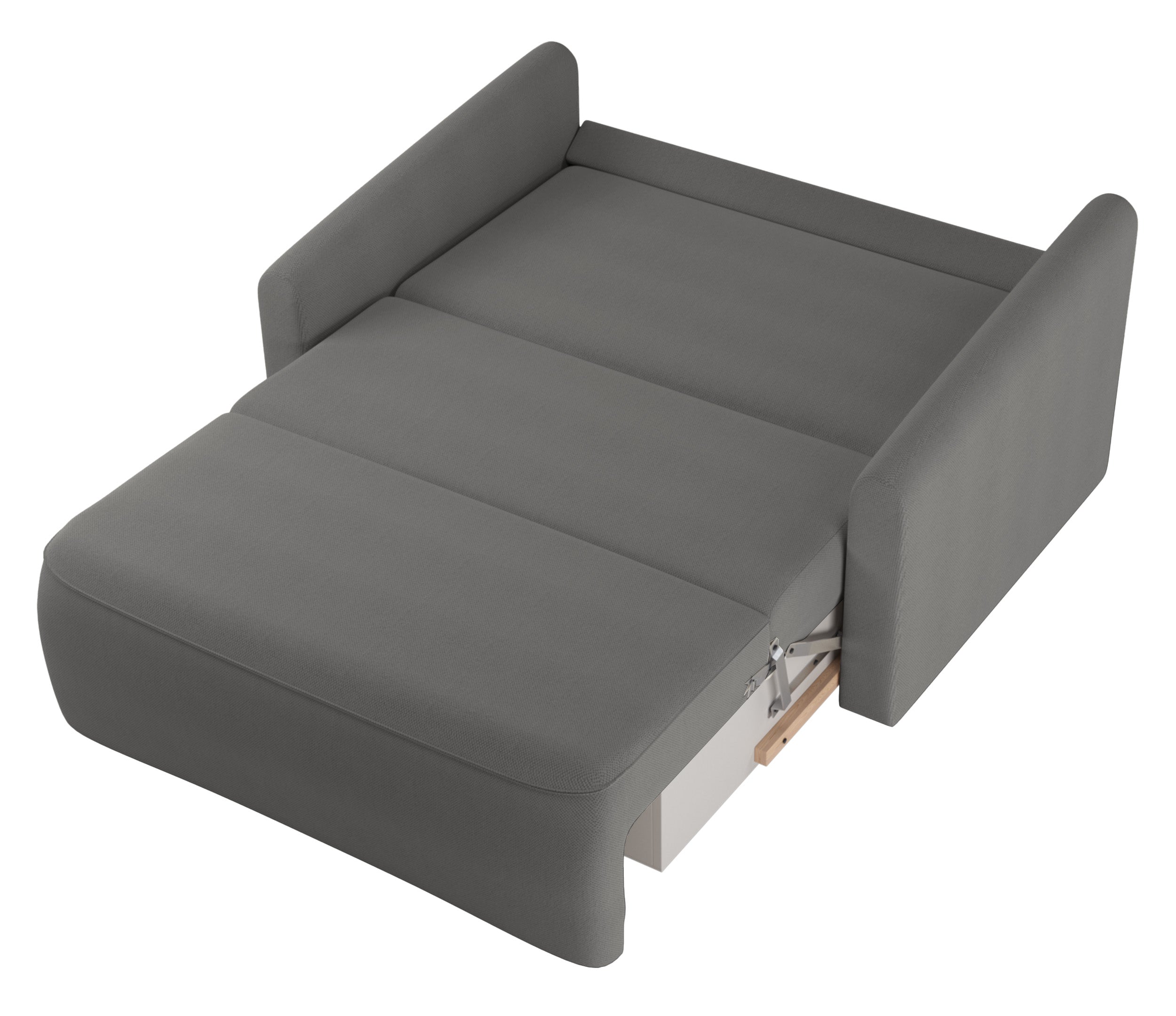 Zweisitziges ausklappbares Sofa Poppino mit Stauraum, dunkelgrauer hydrophober Chenille-Bezug