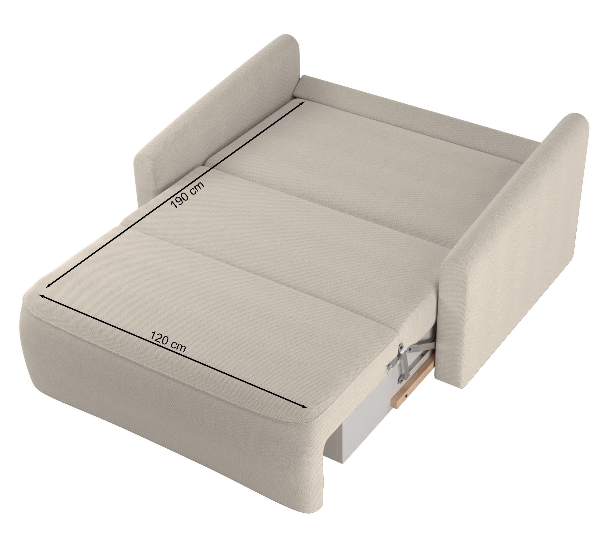 Zweisitziges ausklappbares Sofa Poppino mit Stauraum, dunkelgrauer hydrophober Chenille-Bezug