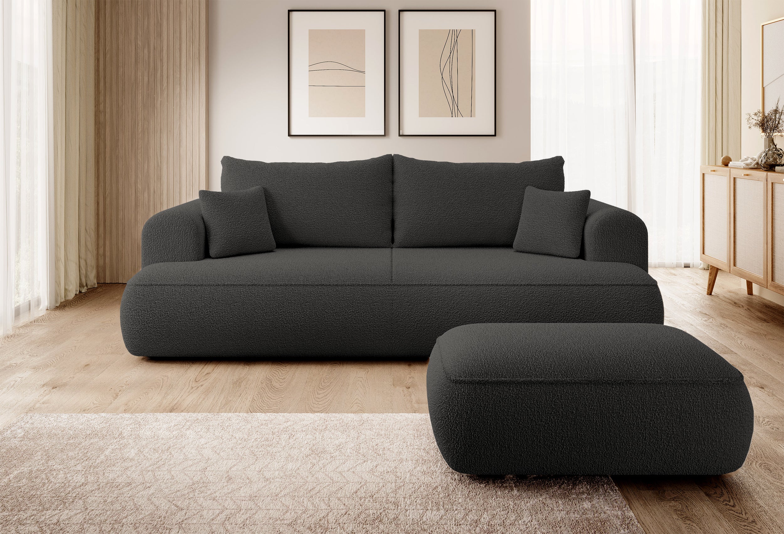 Pouf Ovo dunkelgrau Bouclé