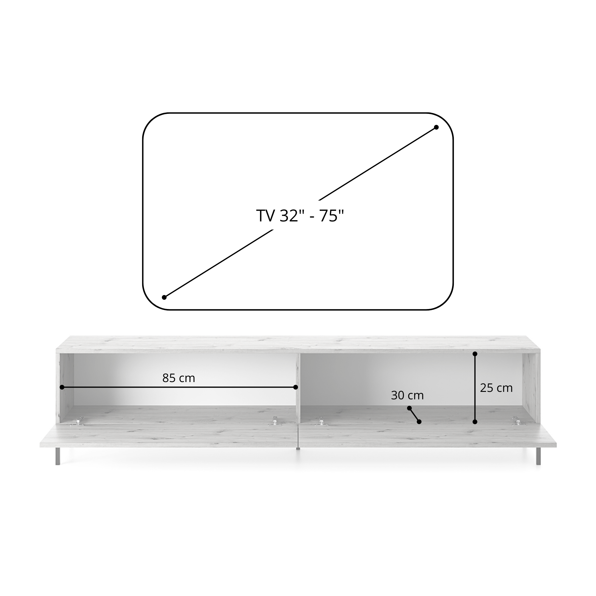 TV-Schrank Lammelo 175 cm grau-beige mit goldenen Beinen