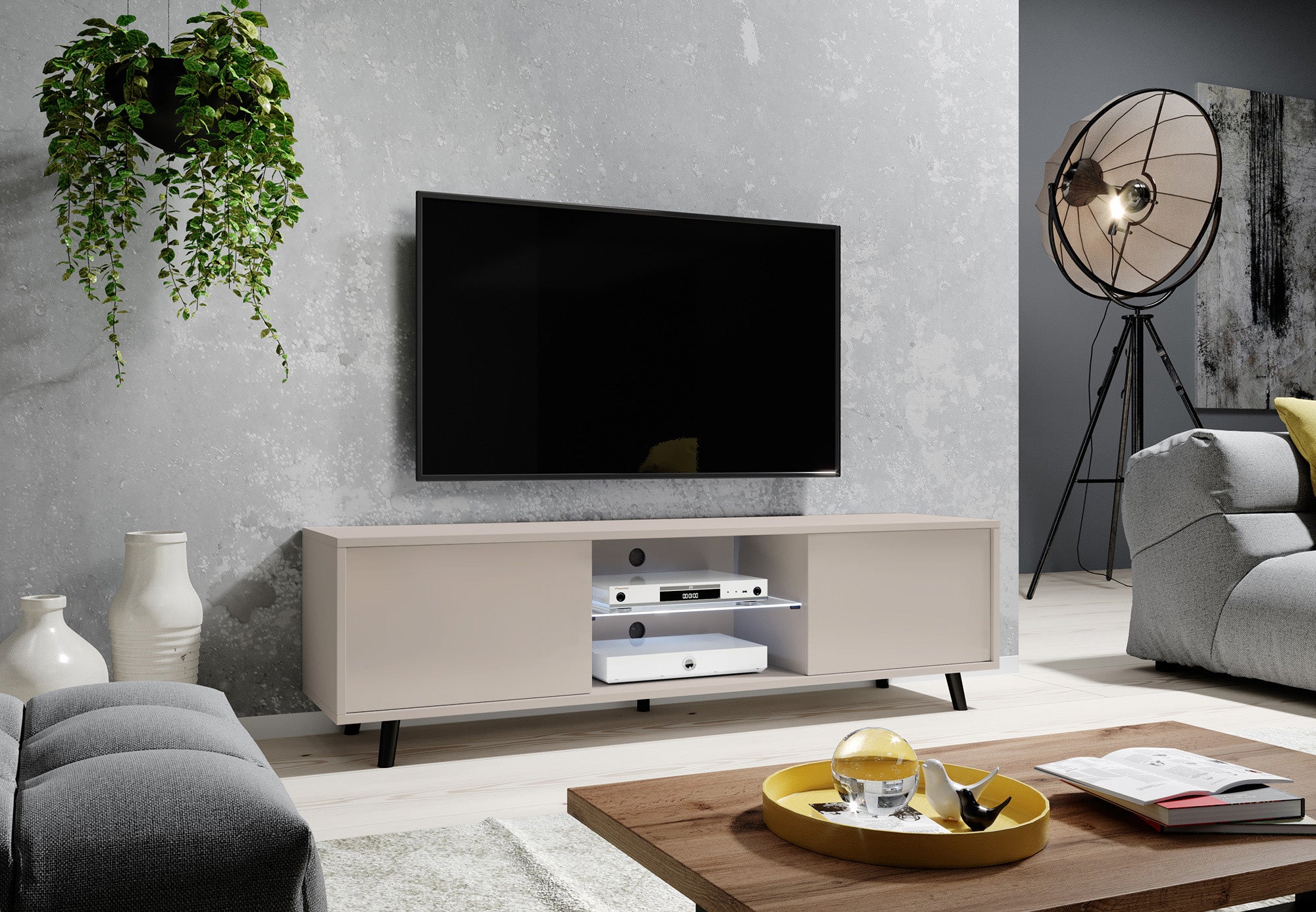 TV-Schrank Lefyr 140 cm Grau Beige