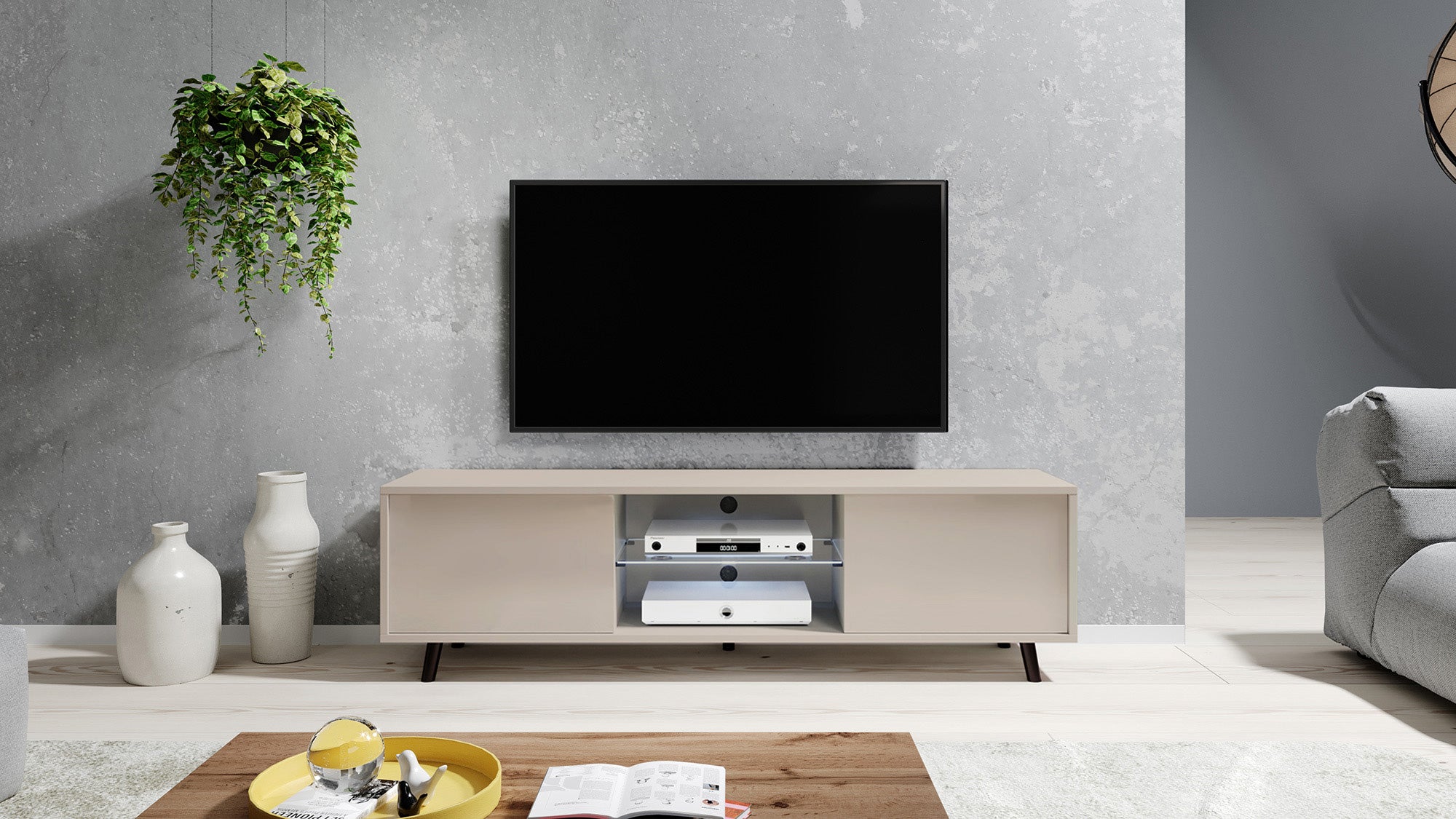 TV-Schrank Lefyr 140 cm Grau Beige