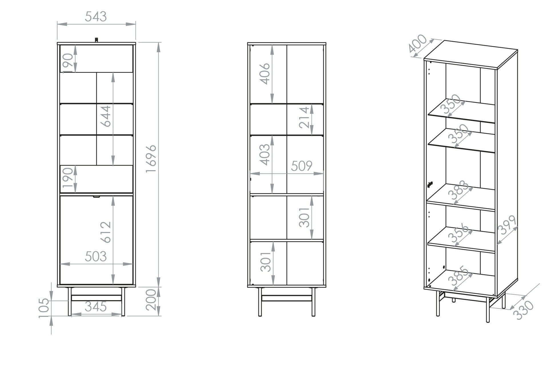 Einzeltüriger Schrank Reynos 54 cm Eiche Mavelie