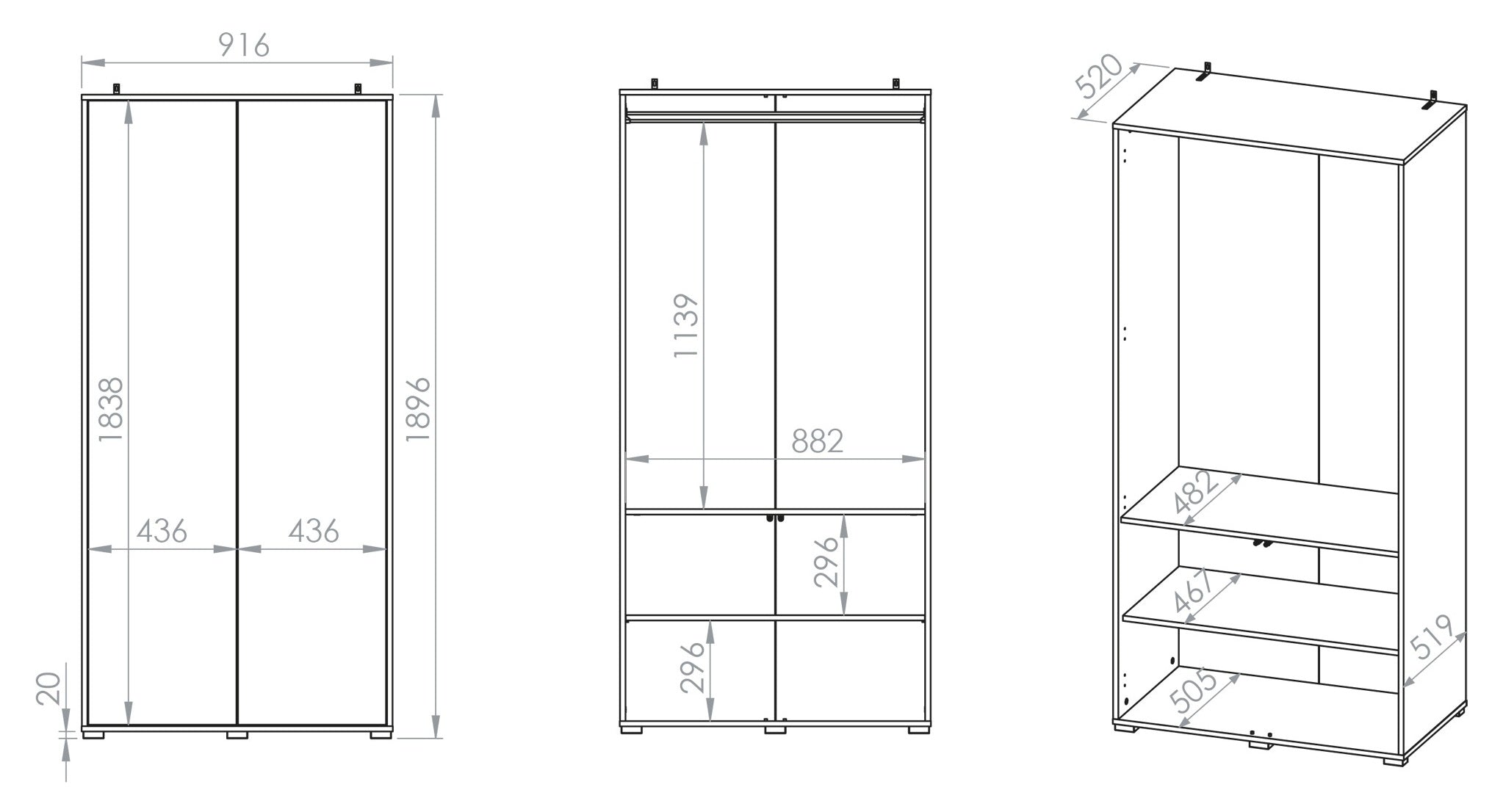 Zweiflügeliger Schrank Reynos 92 cm Eiche Mavelie