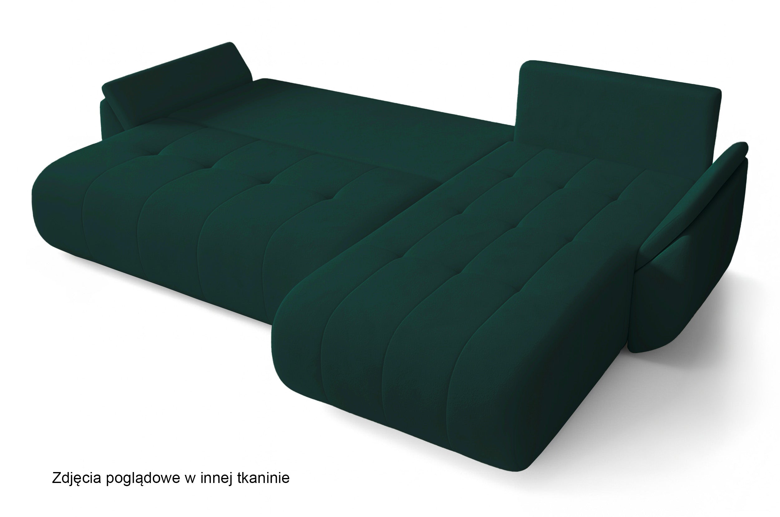 Ecksofa mit Schlaffunktion Romuldi, L-förmig, linksseitig, mit Stauraum, grüner hydrophober Samt