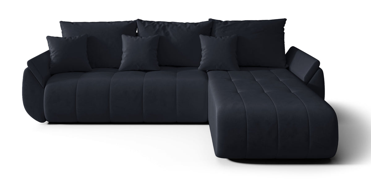 Ecksofa mit Schlaffunktion Romuldi, L-förmig, rechtsseitig, mit Stauraum, anthrazitfarbener, hydrophober Samtstoff