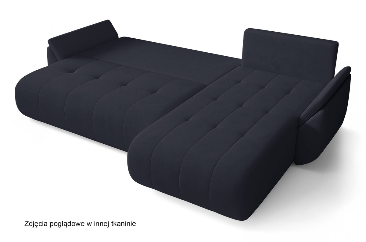 Ecksofa mit Schlaffunktion Romuldi, L-förmig, rechtsseitig, mit Stauraum, anthrazitfarbener, hydrophober Samtstoff