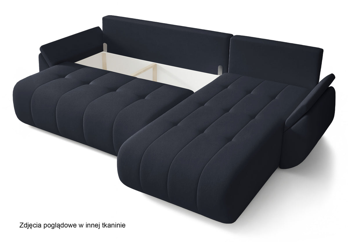 Ecksofa mit Schlaffunktion Romuldi, L-förmig, rechtsseitig, mit Stauraum, anthrazitfarbener, hydrophober Samtstoff