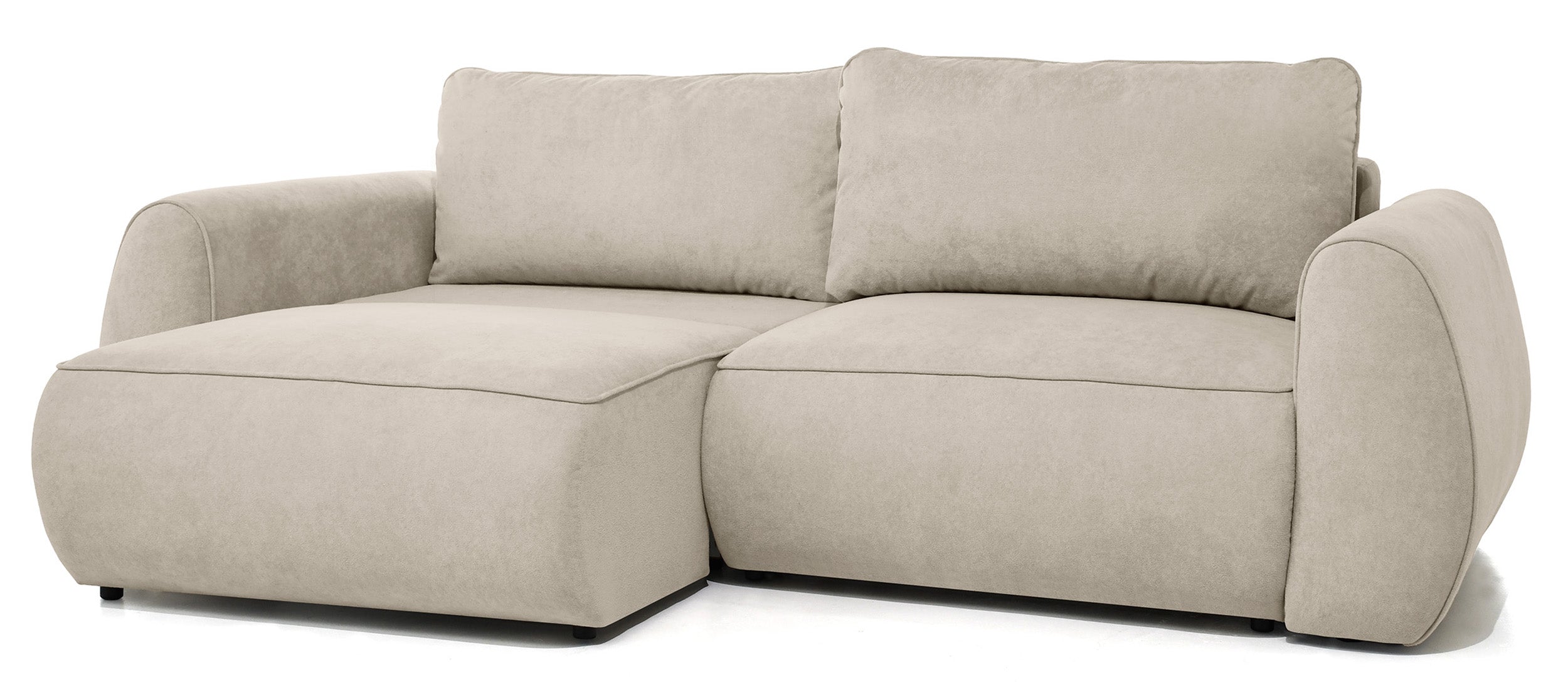Ausziehbare Eckcouch Ruvea mit Aufbewahrungsfächern, beige, hydrophober Chenille-Stoff