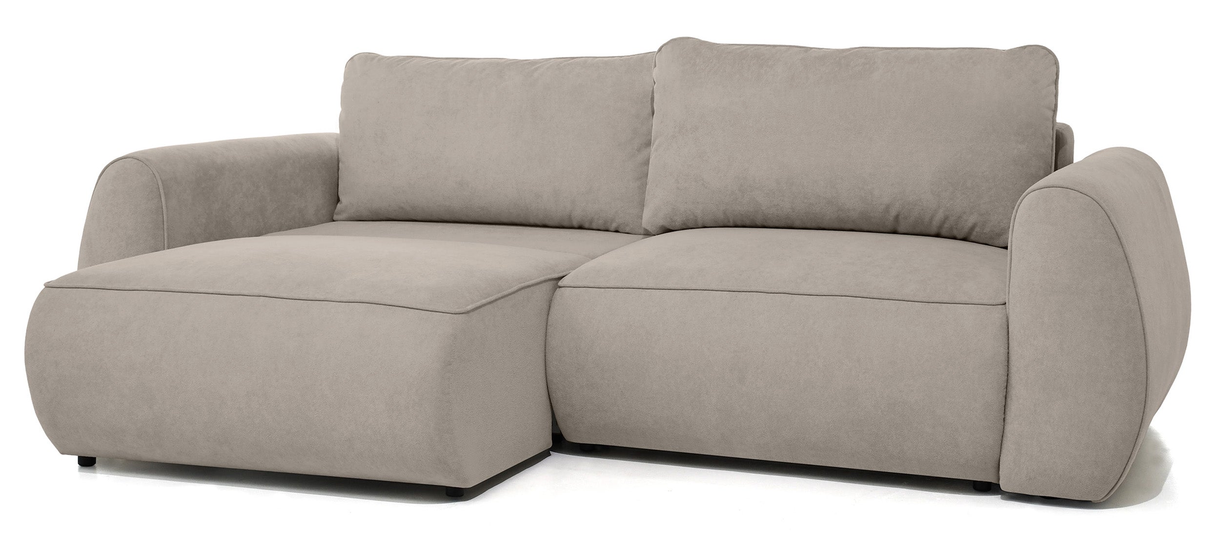 Schlafsofa zum Ecksofa Ruvea mit Aufbewahrungsfächern, hellbrauner hydrophober Chenillestoff