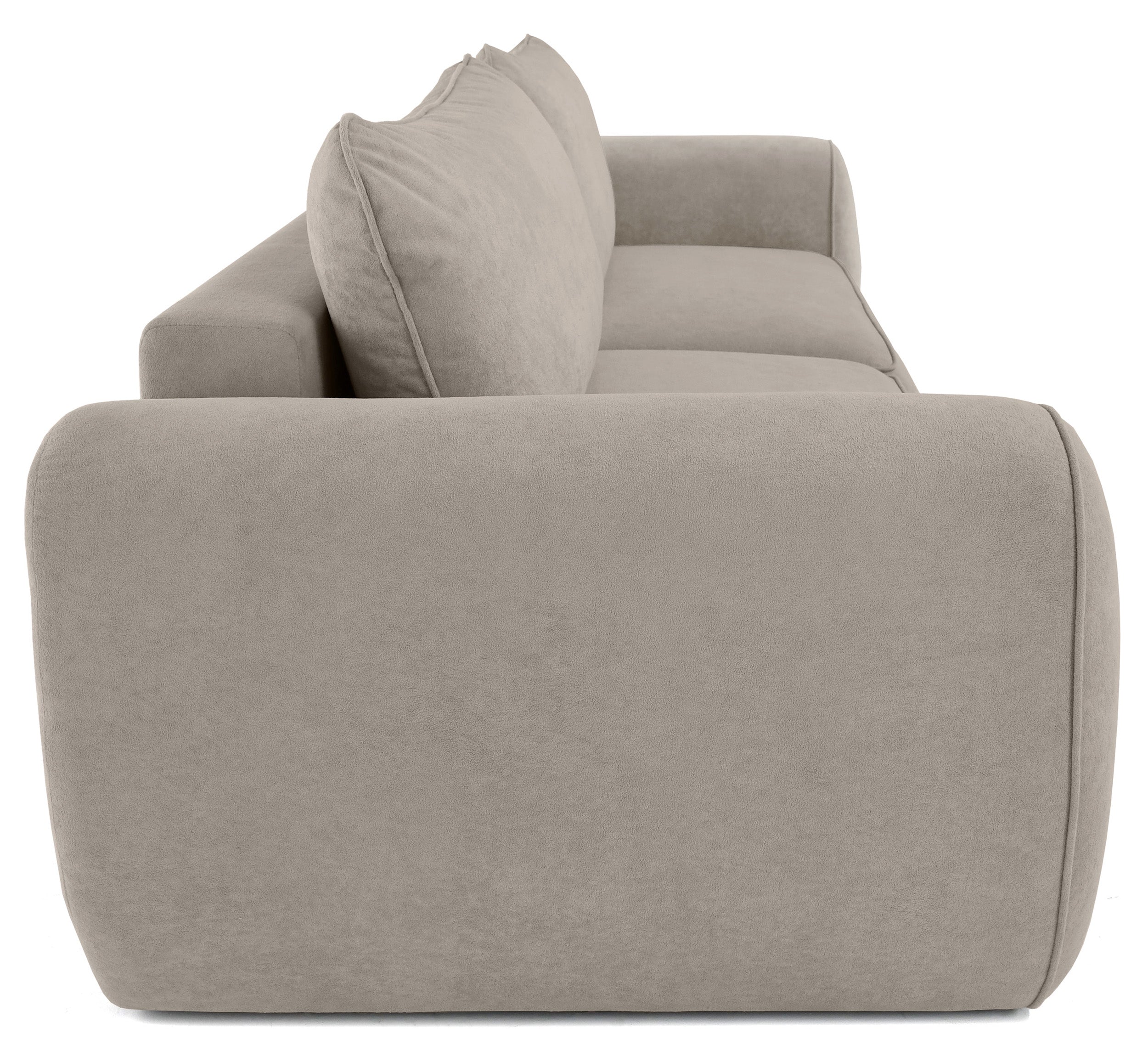 Schlafsofa zum Ecksofa Ruvea mit Aufbewahrungsfächern, hellbrauner hydrophober Chenillestoff