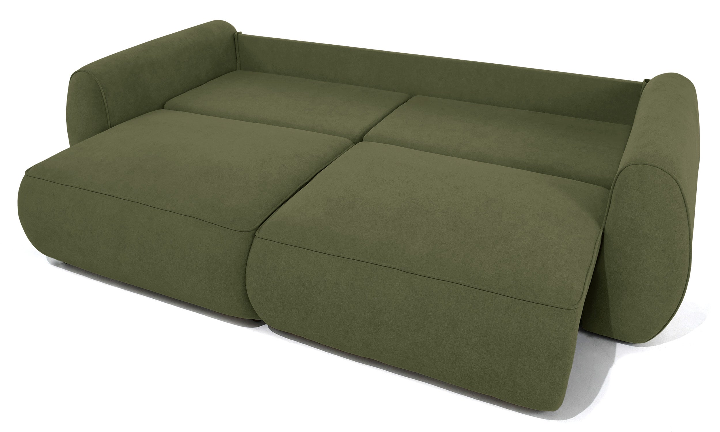 Ausziehbare Eckcouch Ruvea mit Stauraum, olivgrüner, hydrophober Chenille-Stoff