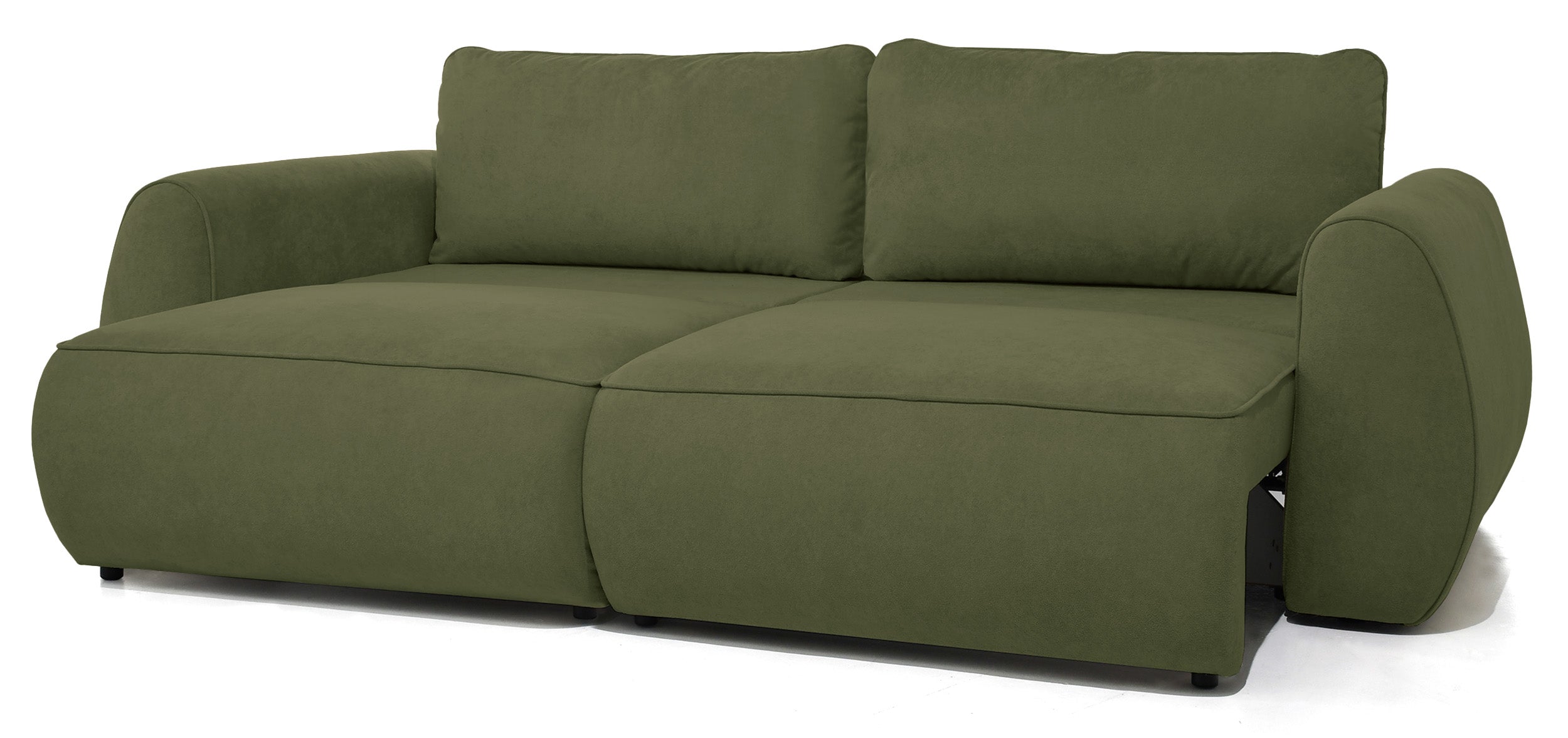 Ausziehbare Eckcouch Ruvea mit Stauraum, olivgrüner, hydrophober Chenille-Stoff