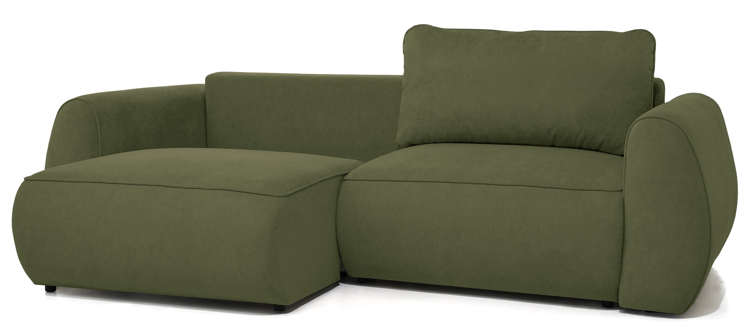 Ausziehbare Eckcouch Ruvea mit Stauraum, olivgrüner, hydrophober Chenille-Stoff
