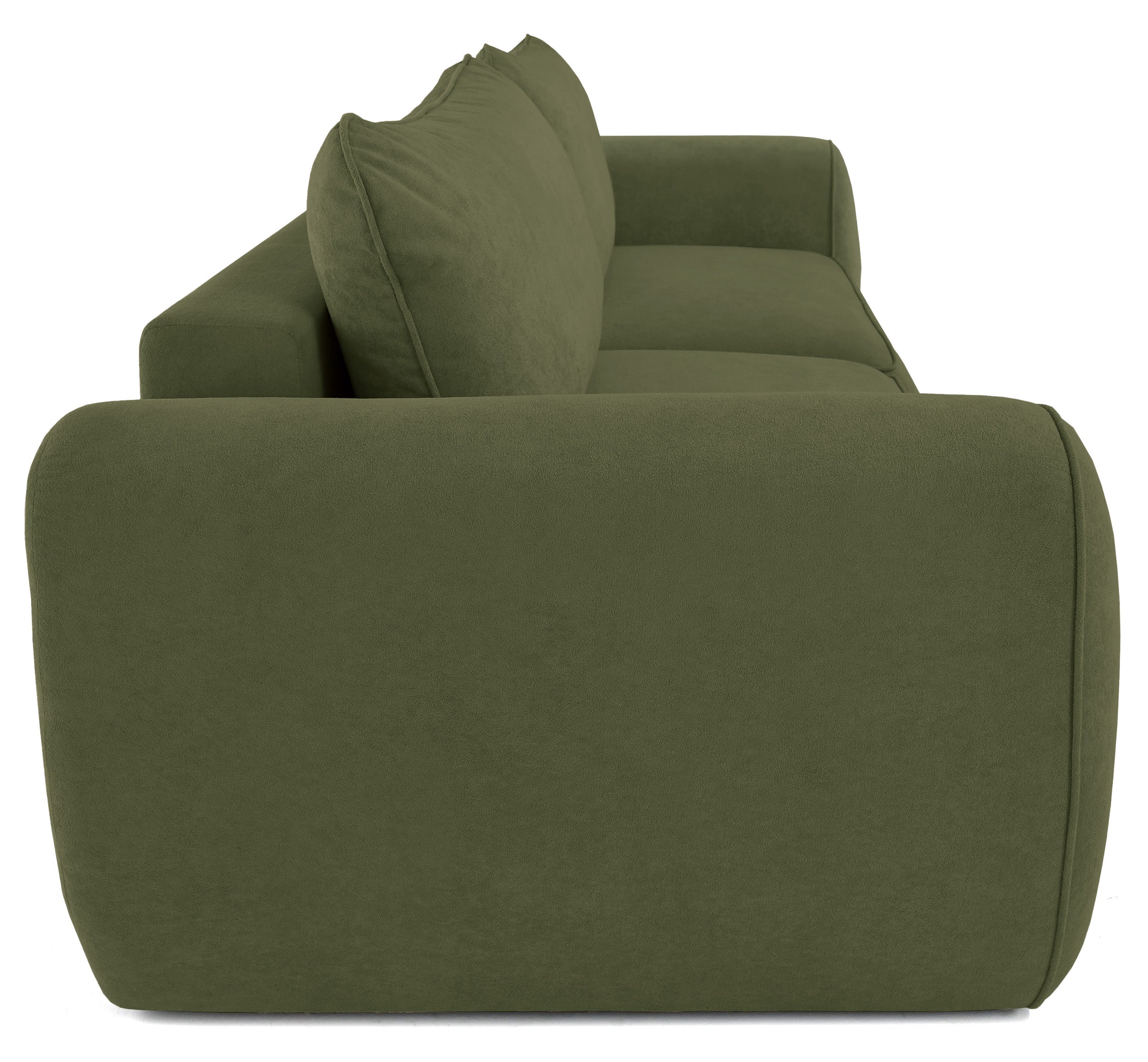 Ausziehbare Eckcouch Ruvea mit Stauraum, olivgrüner, hydrophober Chenille-Stoff