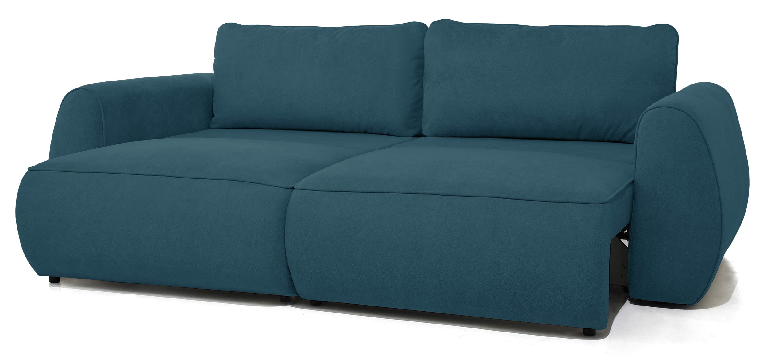 Ausziehbare Eckcouch Ruvea mit Stauraum, blau, hydrophobes Chenille