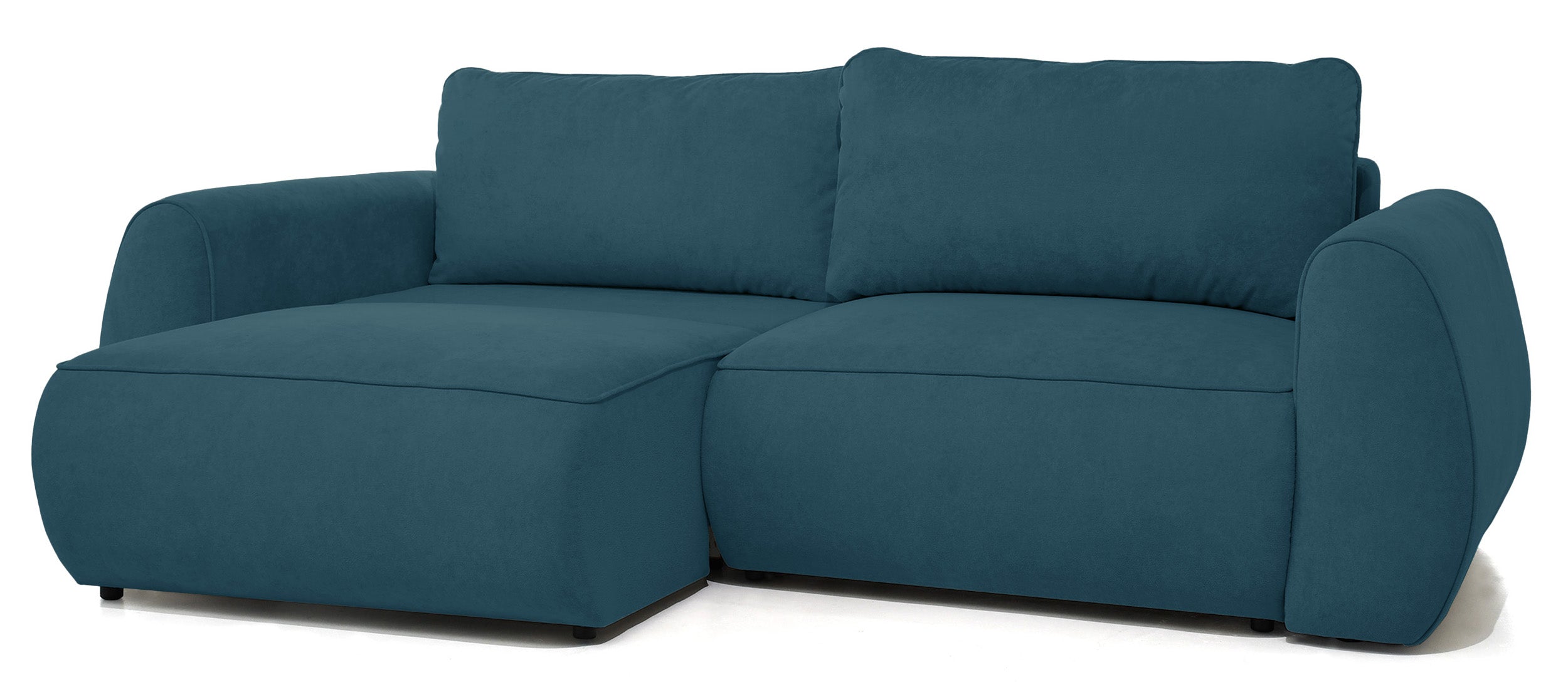 Ausziehbare Eckcouch Ruvea mit Stauraum, blau, hydrophobes Chenille