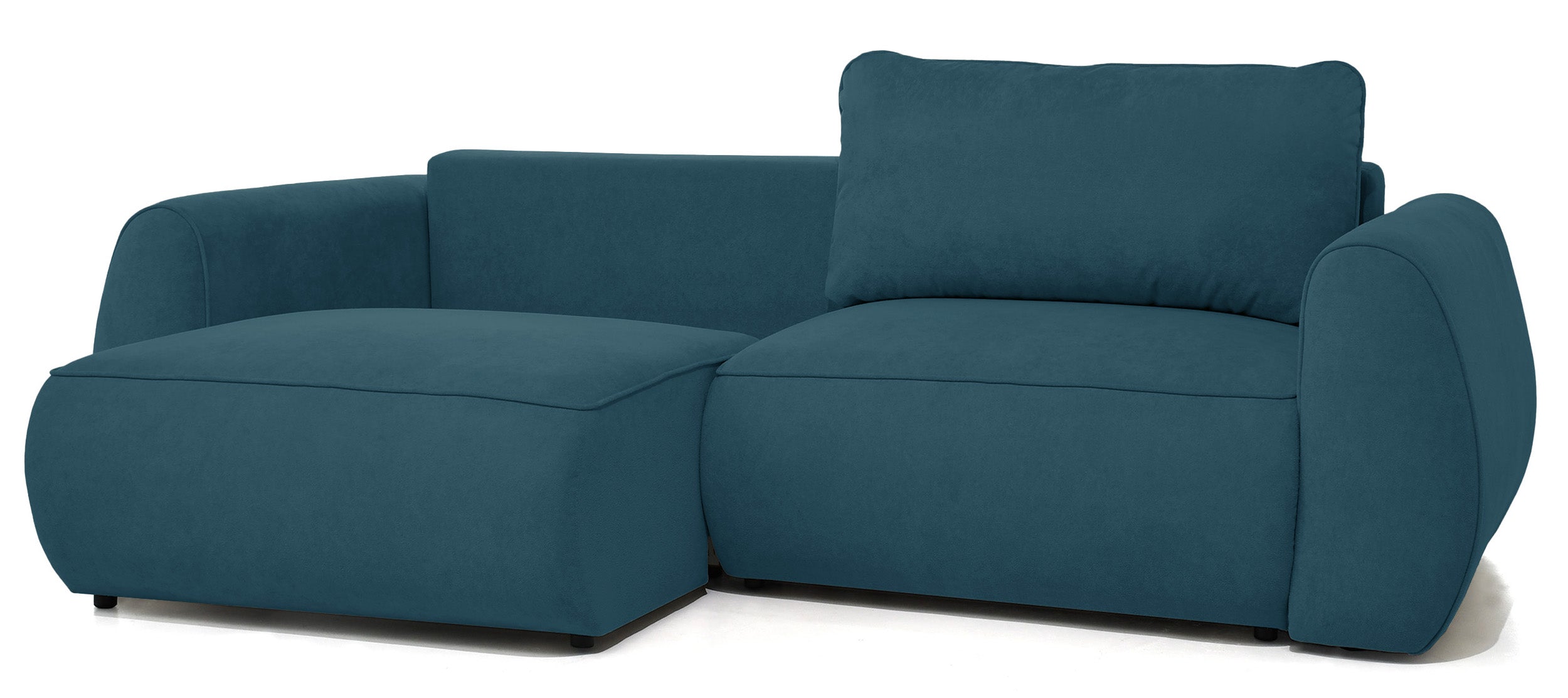 Ausziehbare Eckcouch Ruvea mit Stauraum, blau, hydrophobes Chenille
