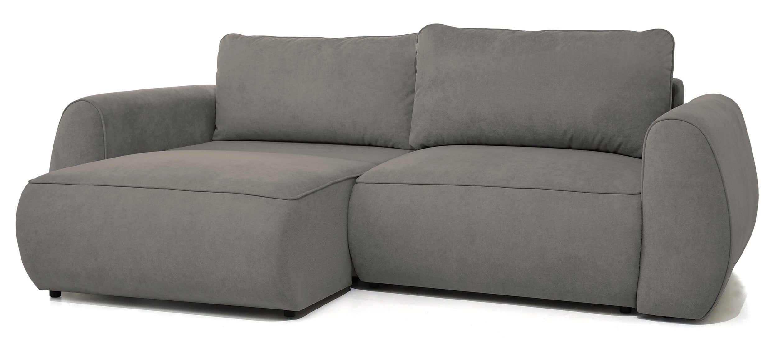 Ausziehbare Eckcouch Ruvea mit Stauraum, dunkelgrauer hydrophober Chenille-Stoff