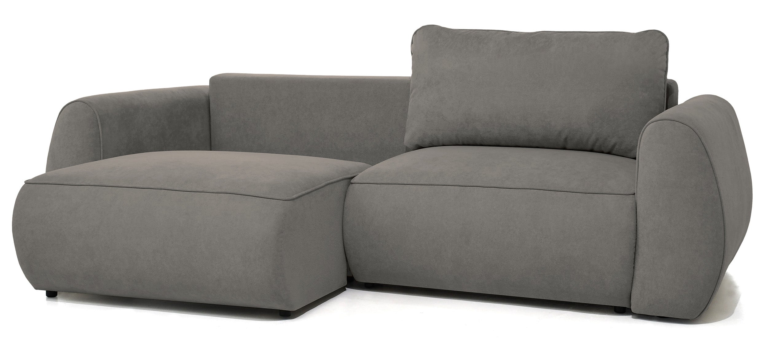 Ausziehbare Eckcouch Ruvea mit Stauraum, dunkelgrauer hydrophober Chenille-Stoff