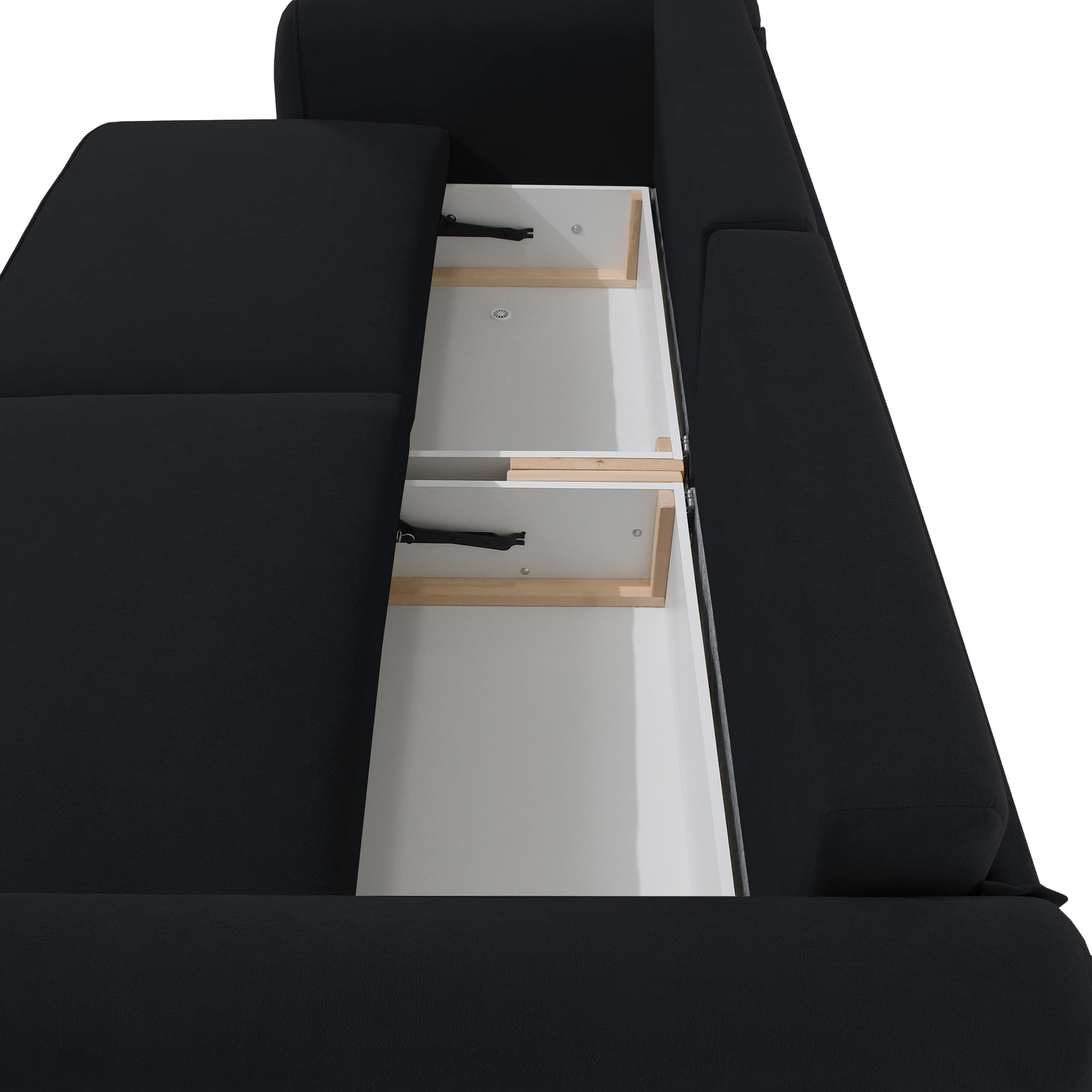 Schwarzes, ausziehbares Ecksofa Ruvea mit Stauraum, hydrophobes Chenillegewebe