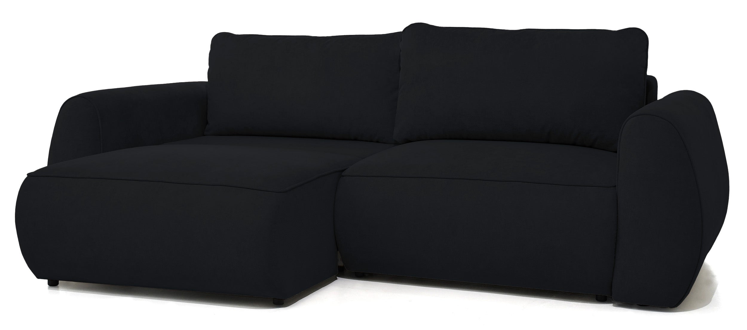 Schwarzes, ausziehbares Ecksofa Ruvea mit Stauraum, hydrophobes Chenillegewebe