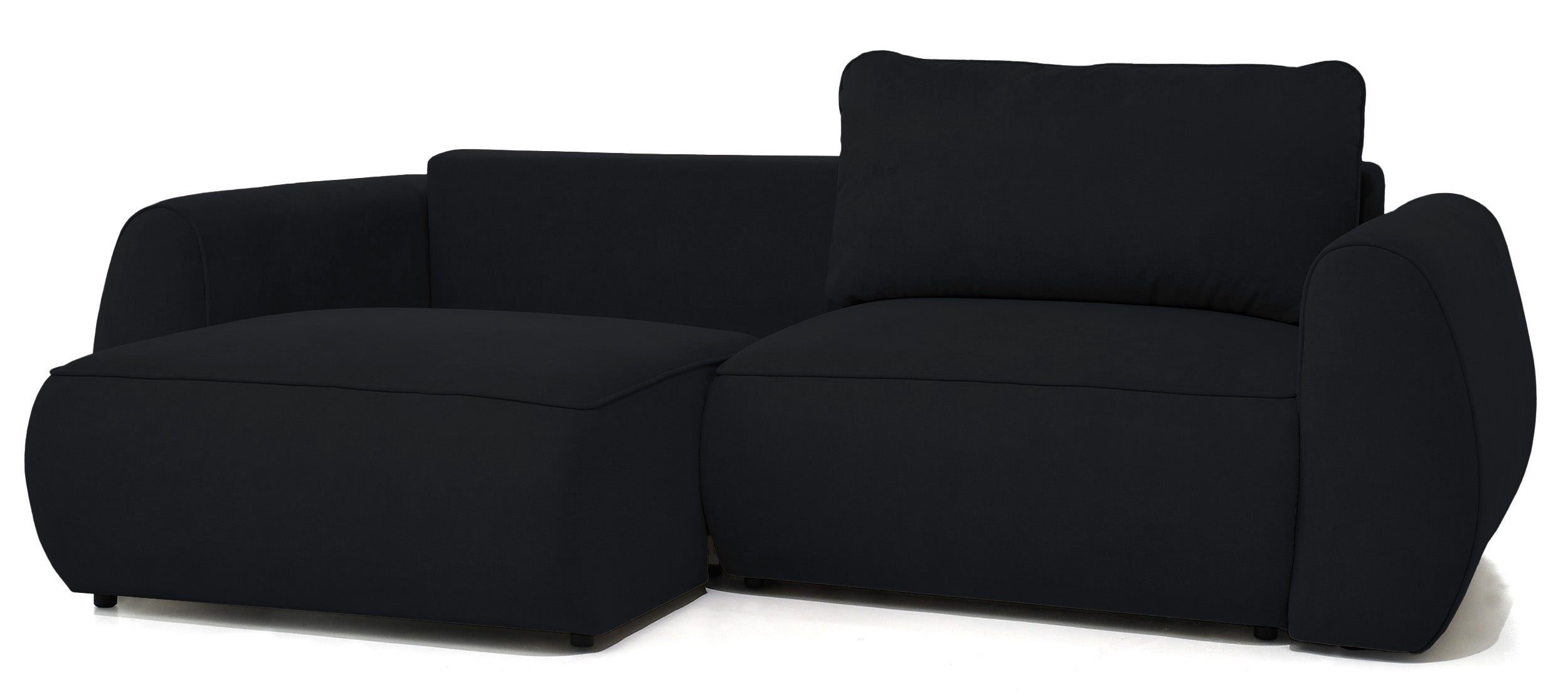 Schwarzes, ausziehbares Ecksofa Ruvea mit Stauraum, hydrophobes Chenillegewebe