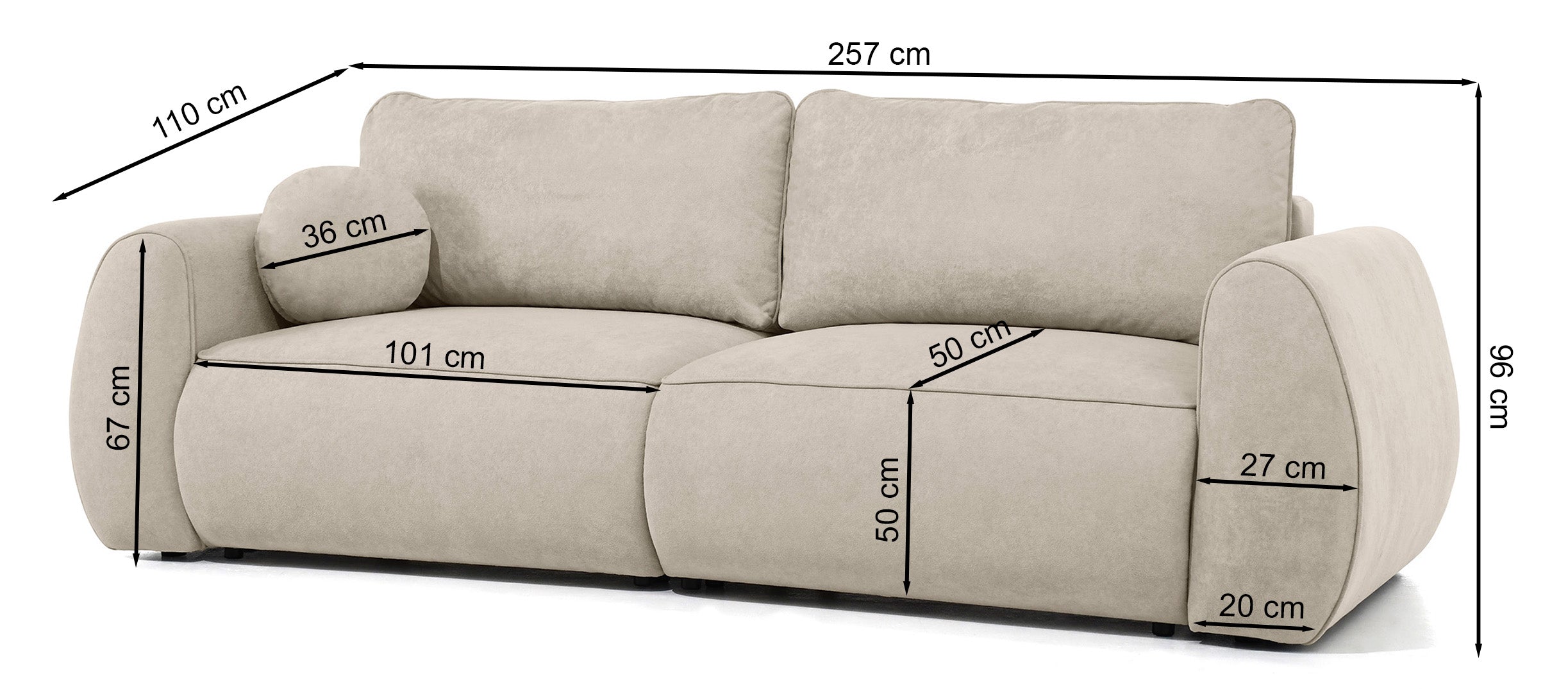 Schlafsofa zum Ecksofa Ruvea mit Aufbewahrungsfächern, hellbrauner hydrophober Chenillestoff