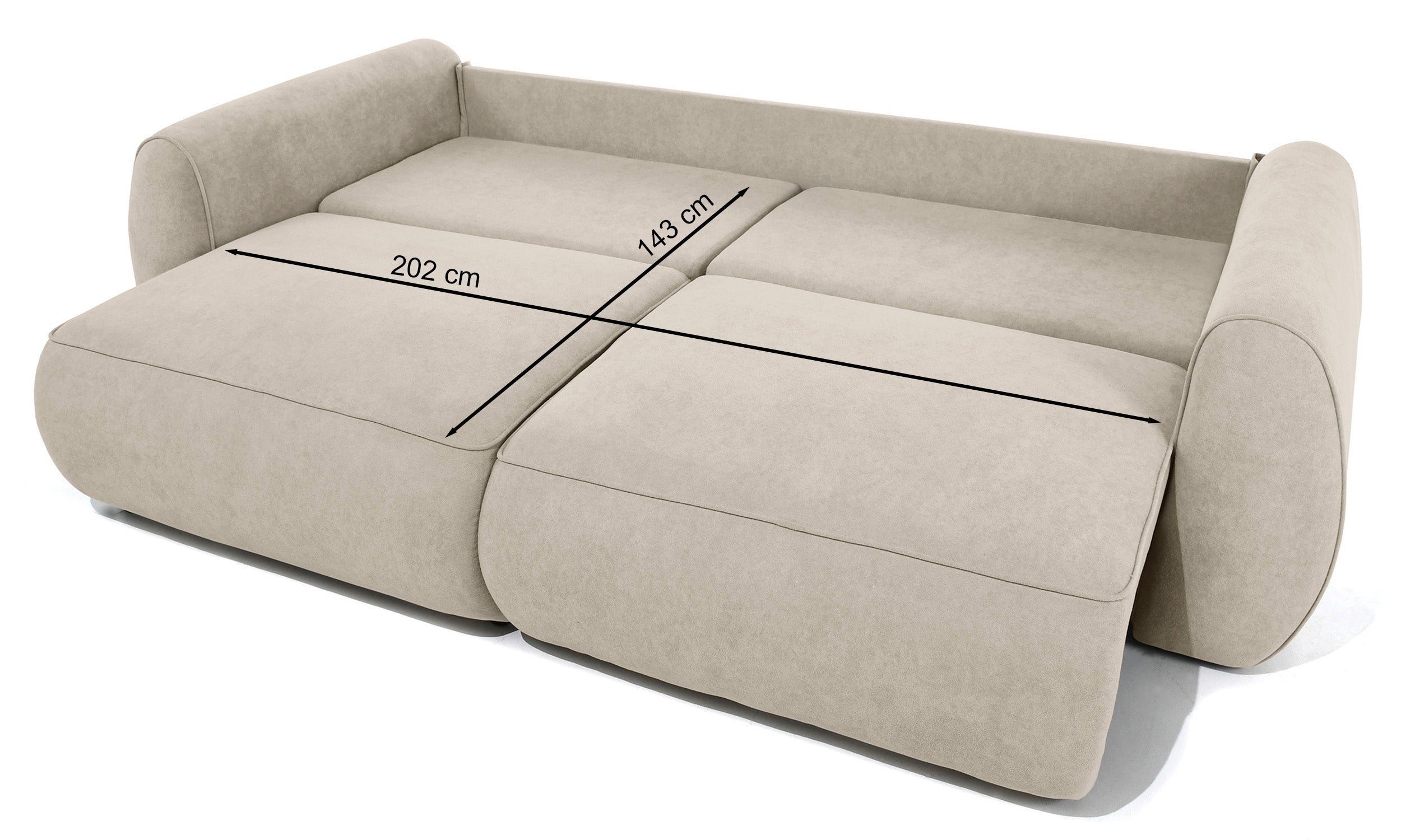 Schlafsofa zum Ecksofa Ruvea mit Aufbewahrungsfächern, hellbrauner hydrophober Chenillestoff