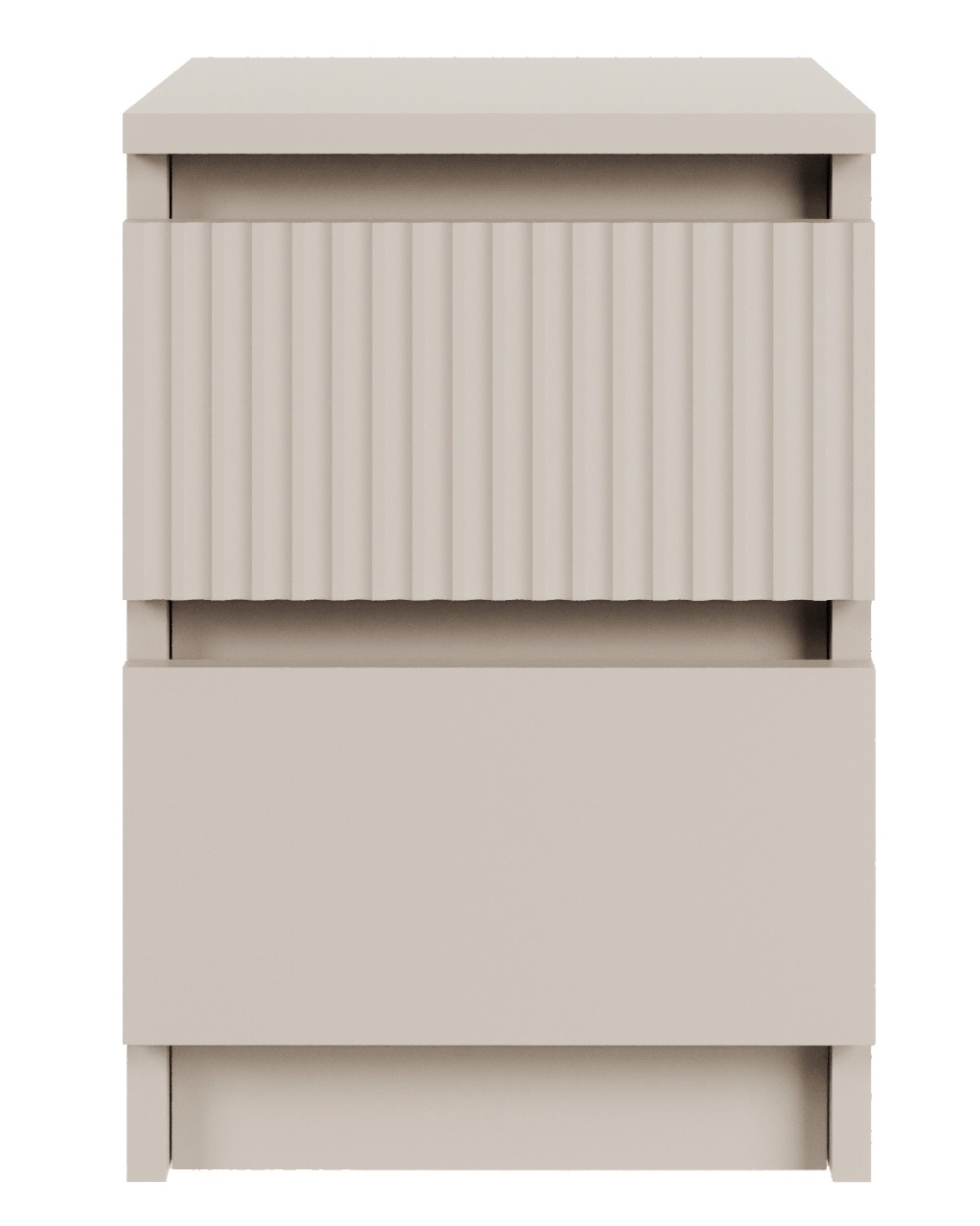 Nachttisch Sandia mit zwei Schubladen und geriffelter Front, 30 cm Kaschmir