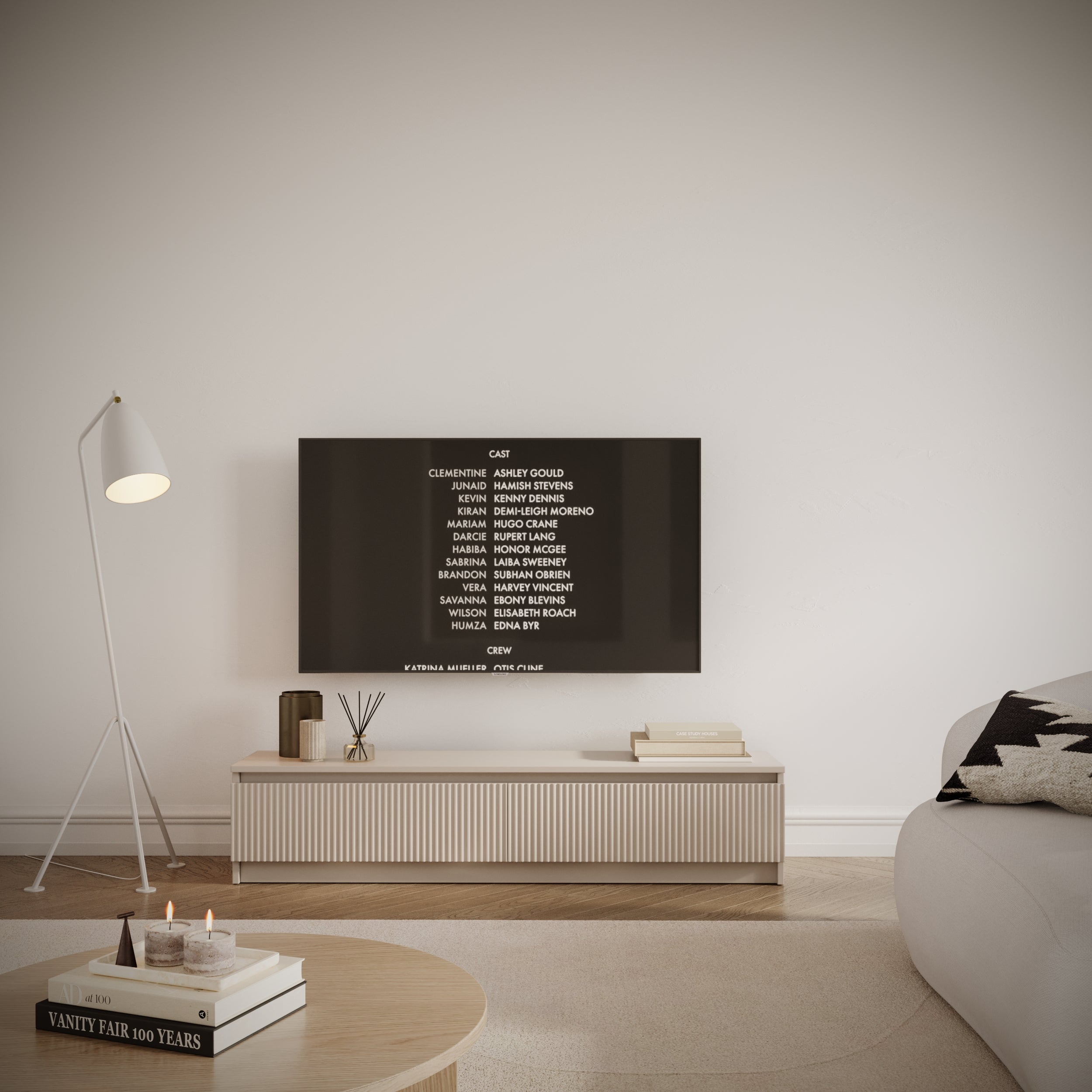 Zweiturige RTV-Kommode Sandia mit geriffelter Front, 139 cm, Kaschmir
