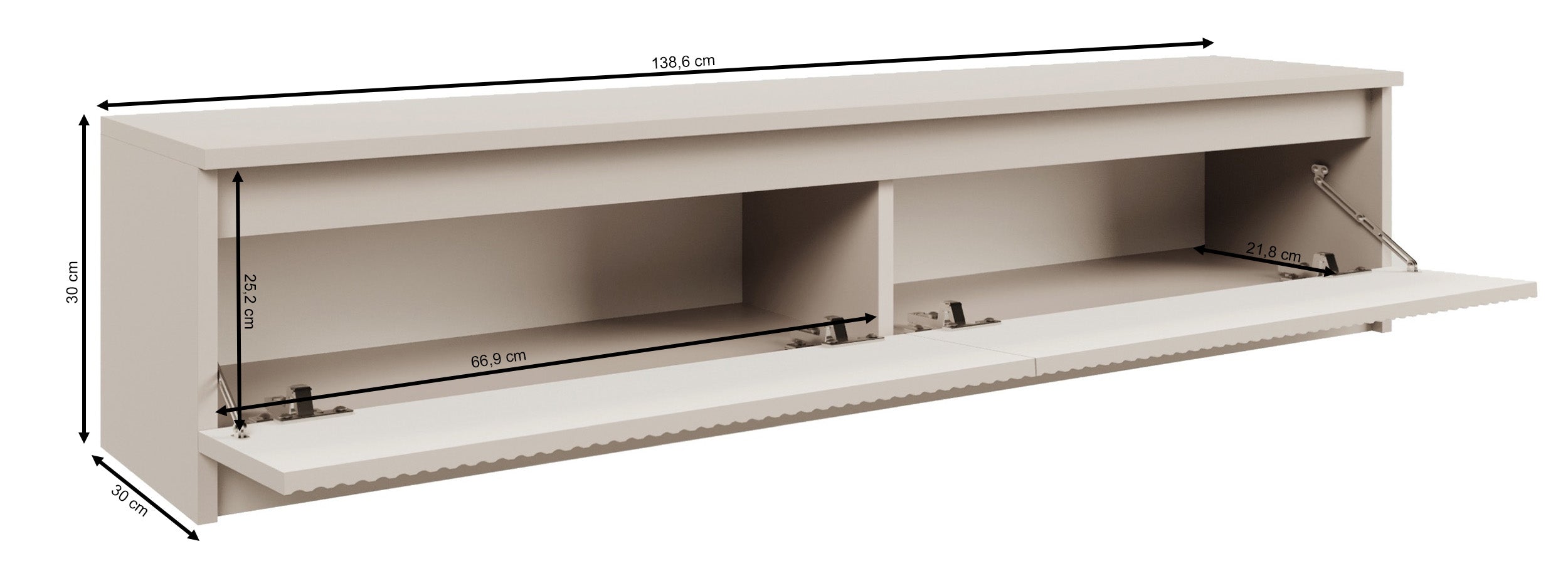 Zweiturige RTV-Kommode Sandia mit geriffelter Front, 139 cm, Kaschmir