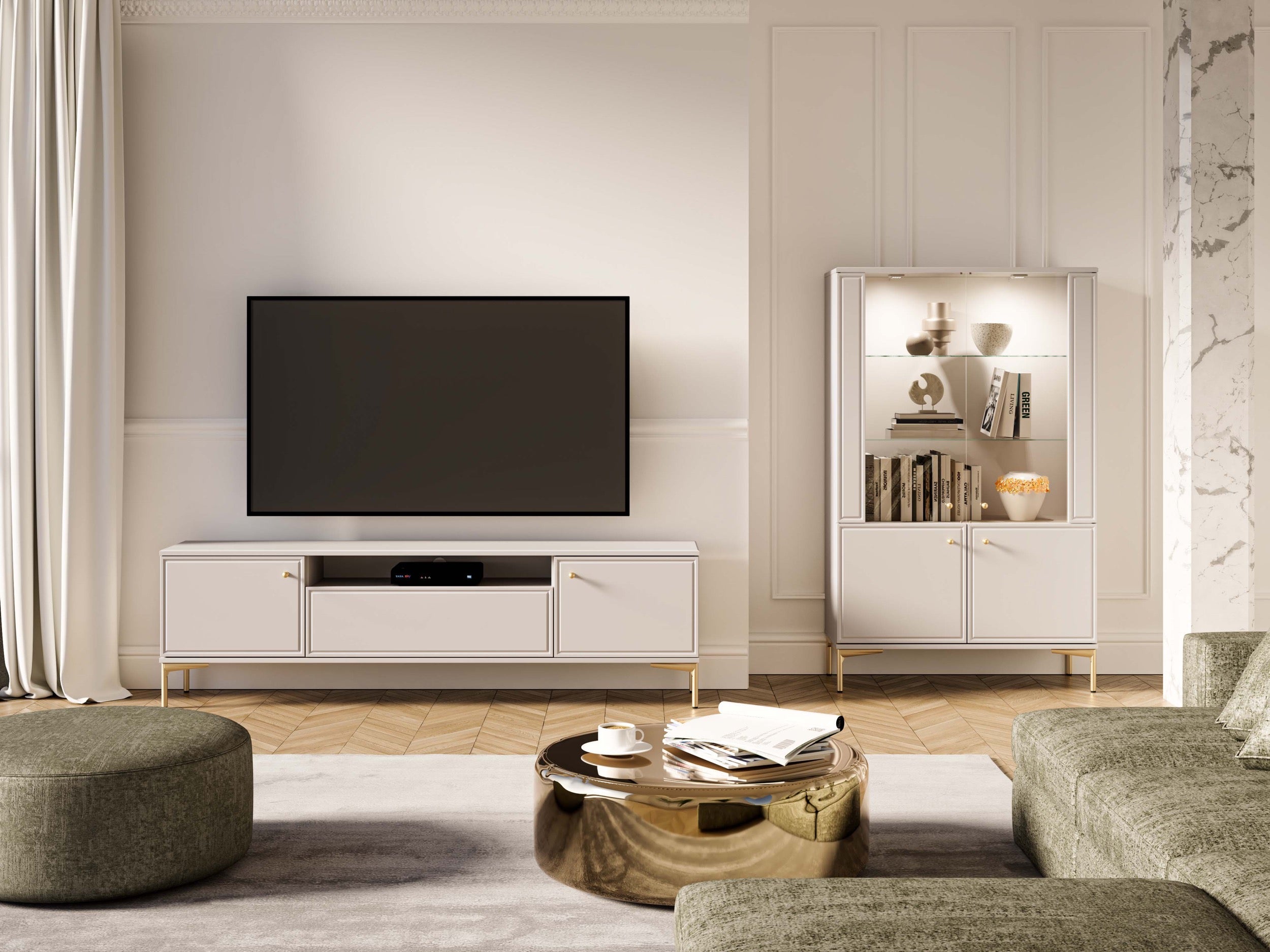 Zweittüriger RTV-Schrank Sandro mit Klappe und Nische, 180 cm, Kaschmir
