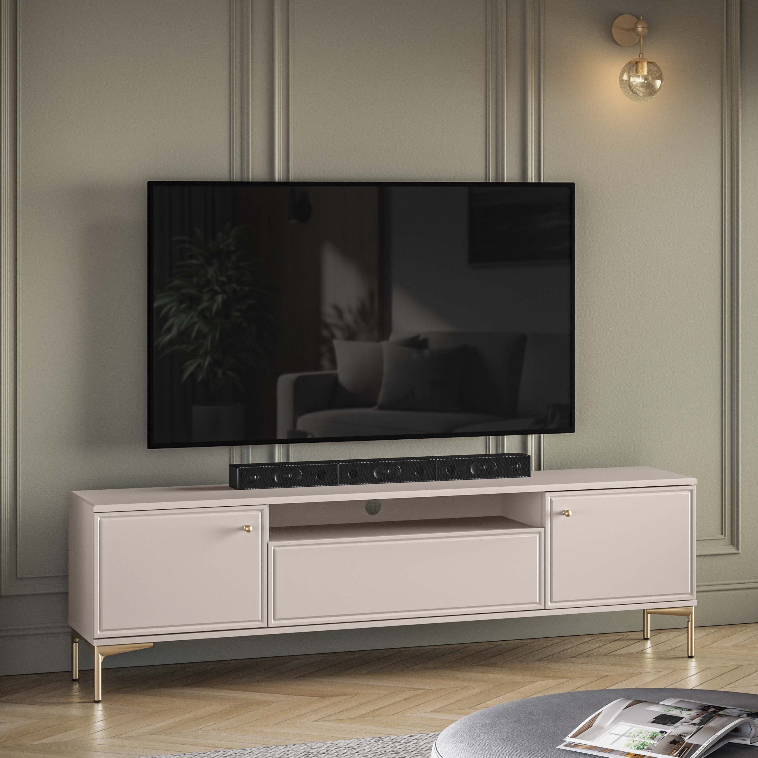 Zweittüriger RTV-Schrank Sandro mit Klappe und Nische, 180 cm, Kaschmir