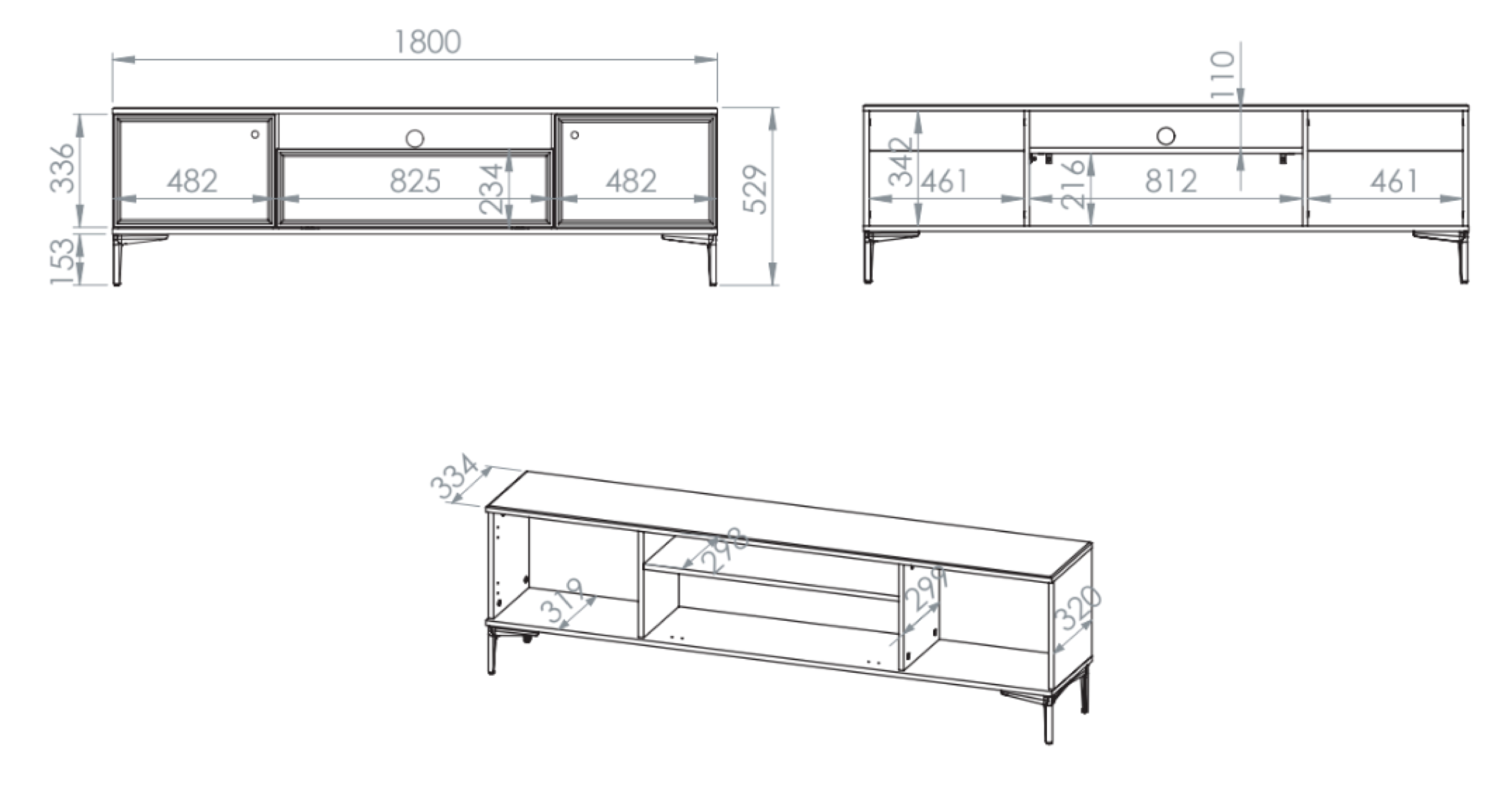Zweittüriger RTV-Schrank Sandro mit Klappe und Nische, 180 cm, Kaschmir