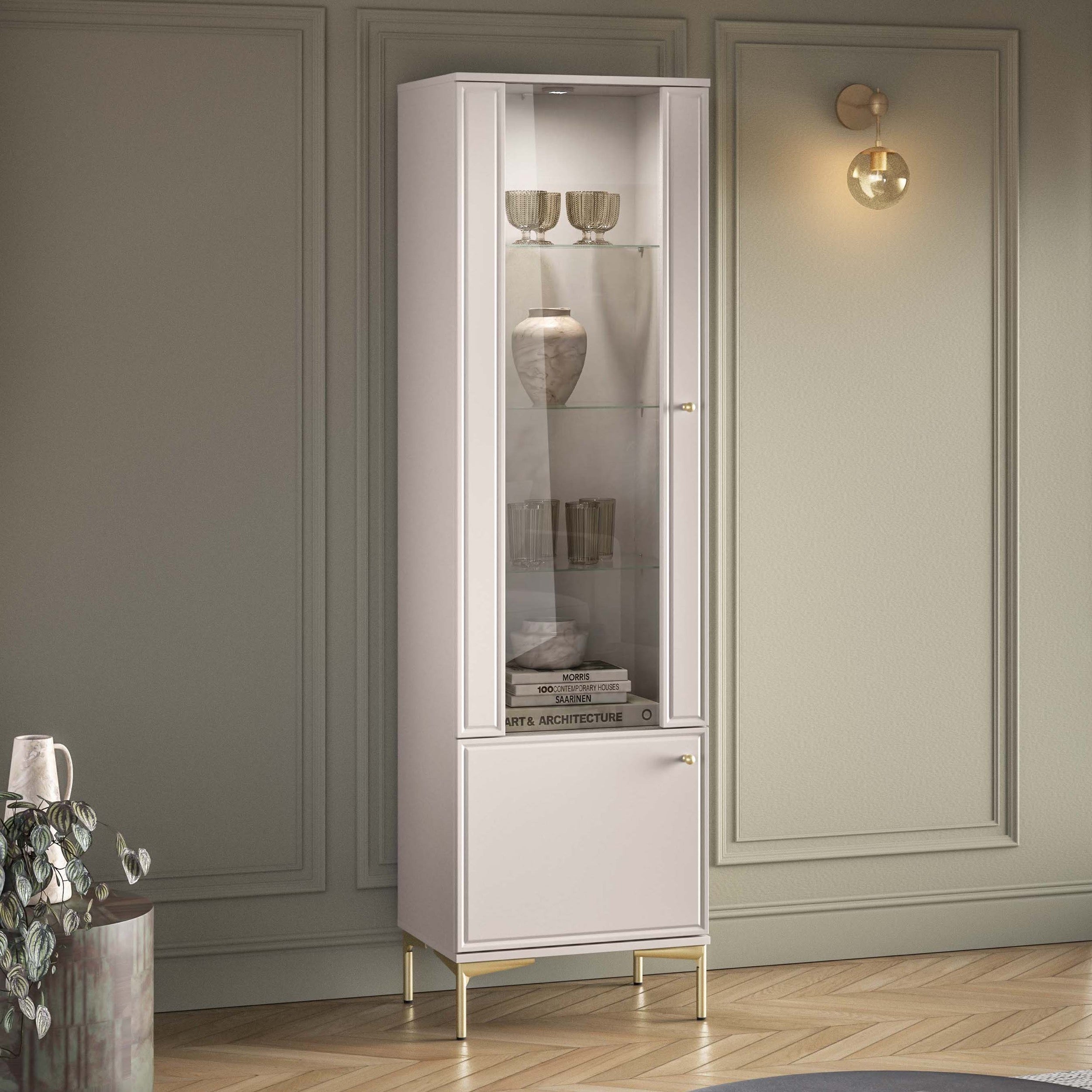 Zweiflügelige Vitrine Sandro mit Beleuchtung, 54 cm, Kaschmir