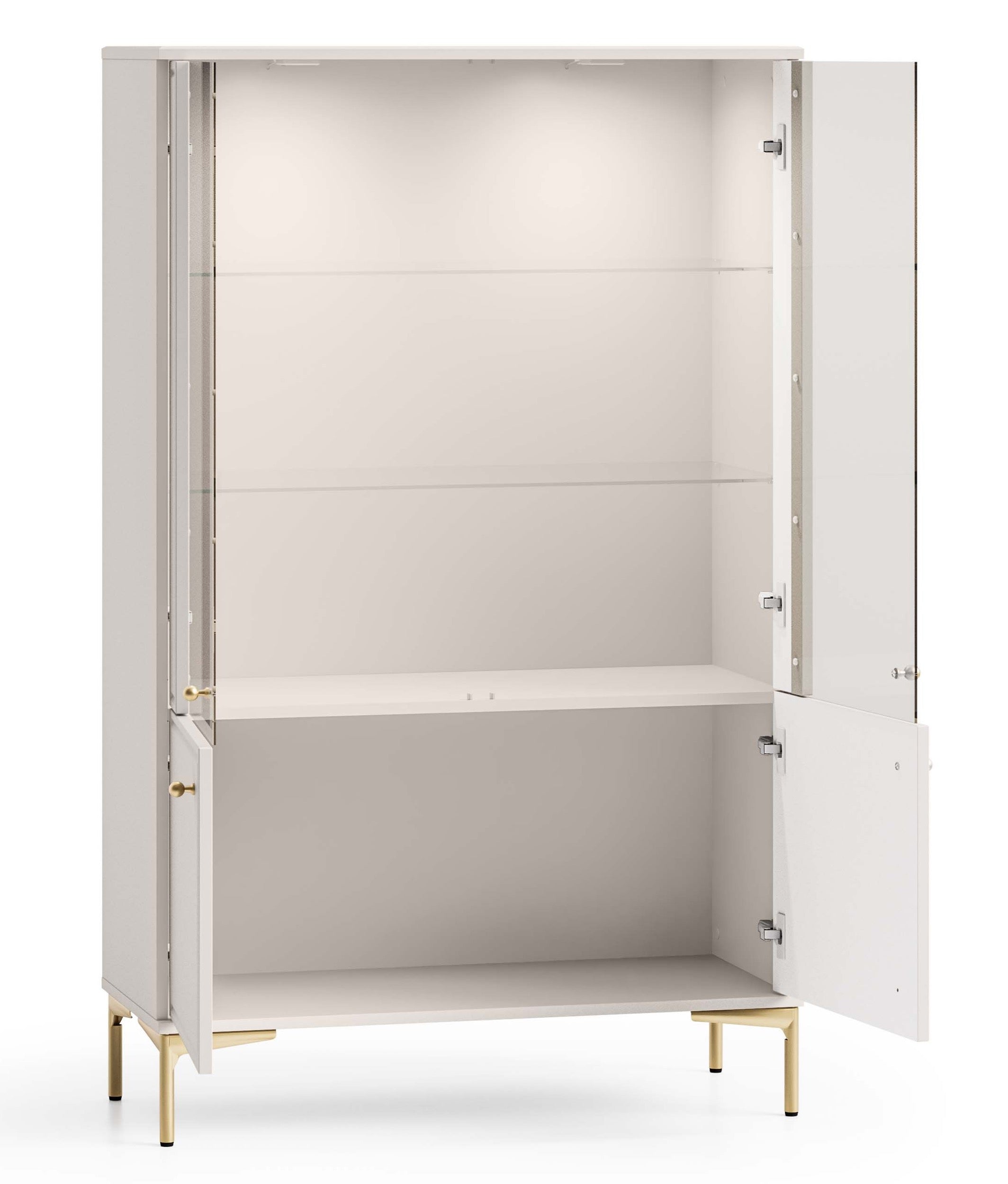 Vier­türige Vitrine Sandro mit Beleuchtung, 92 cm, Kaschmir