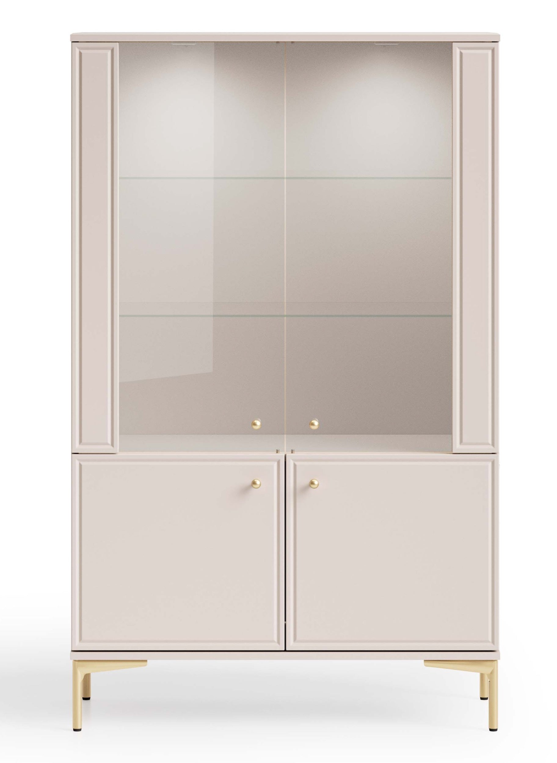 Vier­türige Vitrine Sandro mit Beleuchtung, 92 cm, Kaschmir