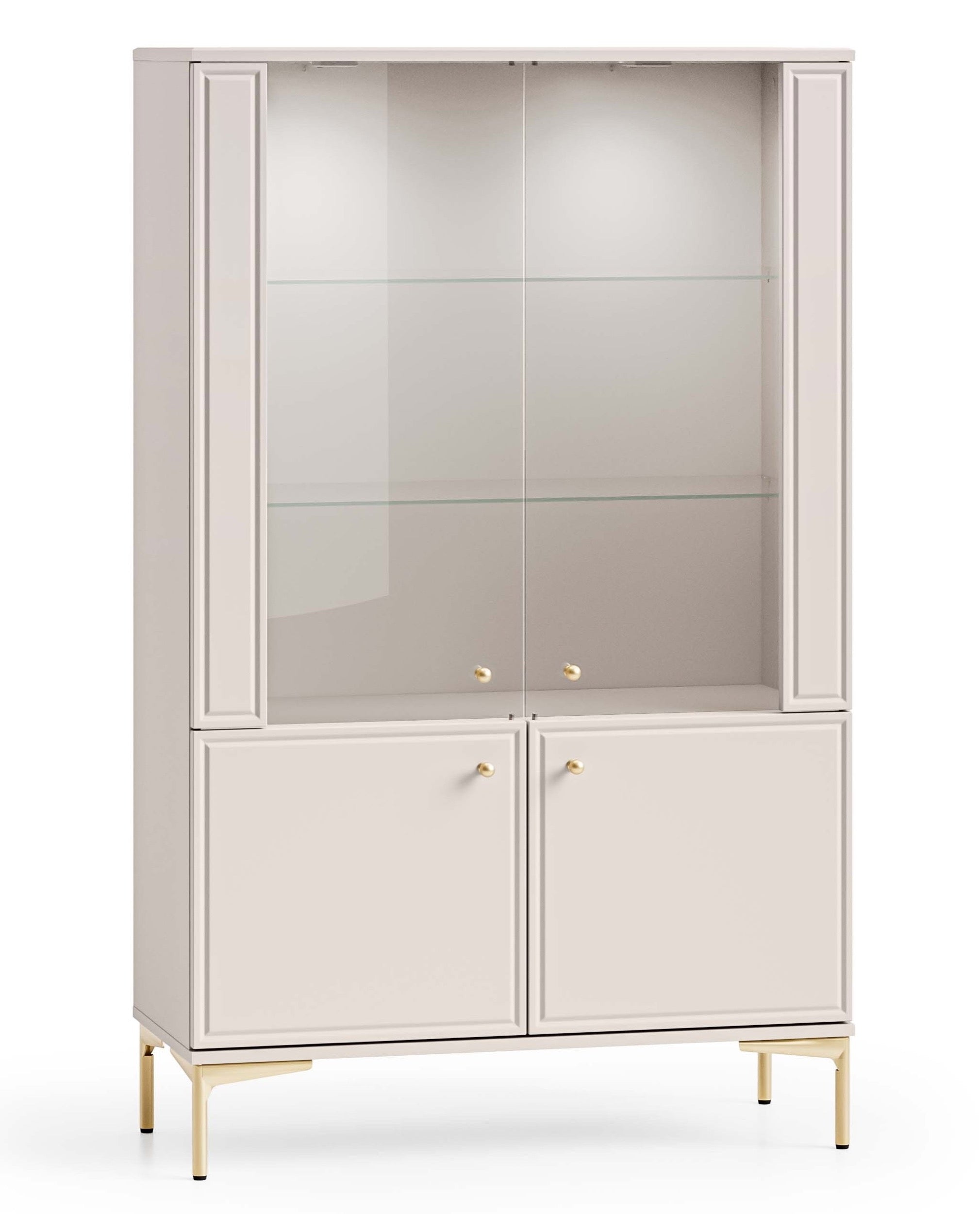 Vier­türige Vitrine Sandro mit Beleuchtung, 92 cm, Kaschmir