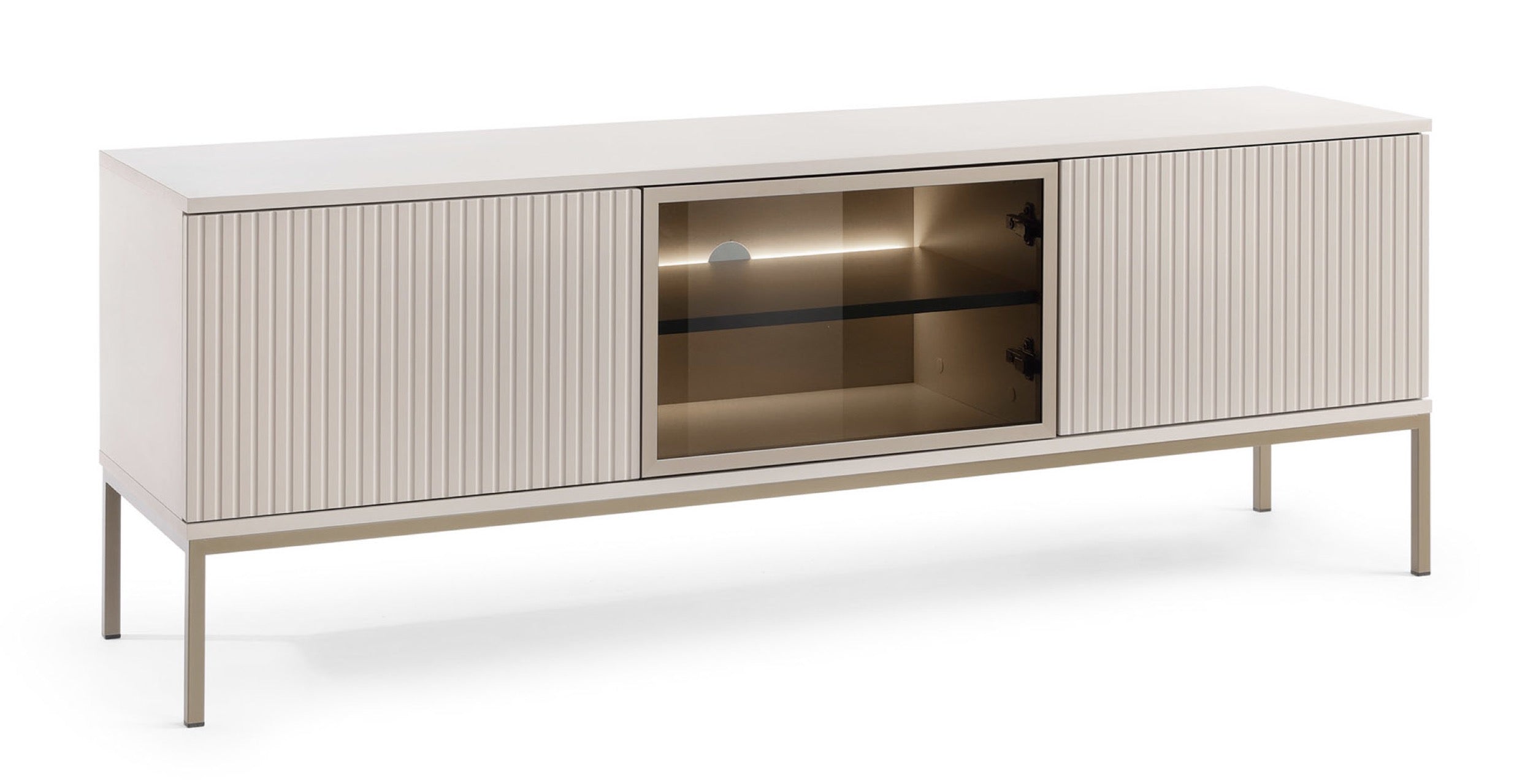 Drehtür-TV-Schrank Tosena mit LED-Beleuchtung, 154 cm, Kaschmir