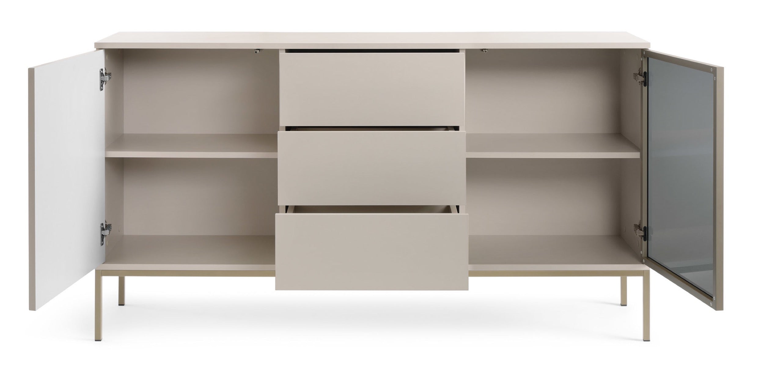 Kommode Tosena mit zwei Türen, Schubladen und LED-Beleuchtung, 154 cm, Kaschmir