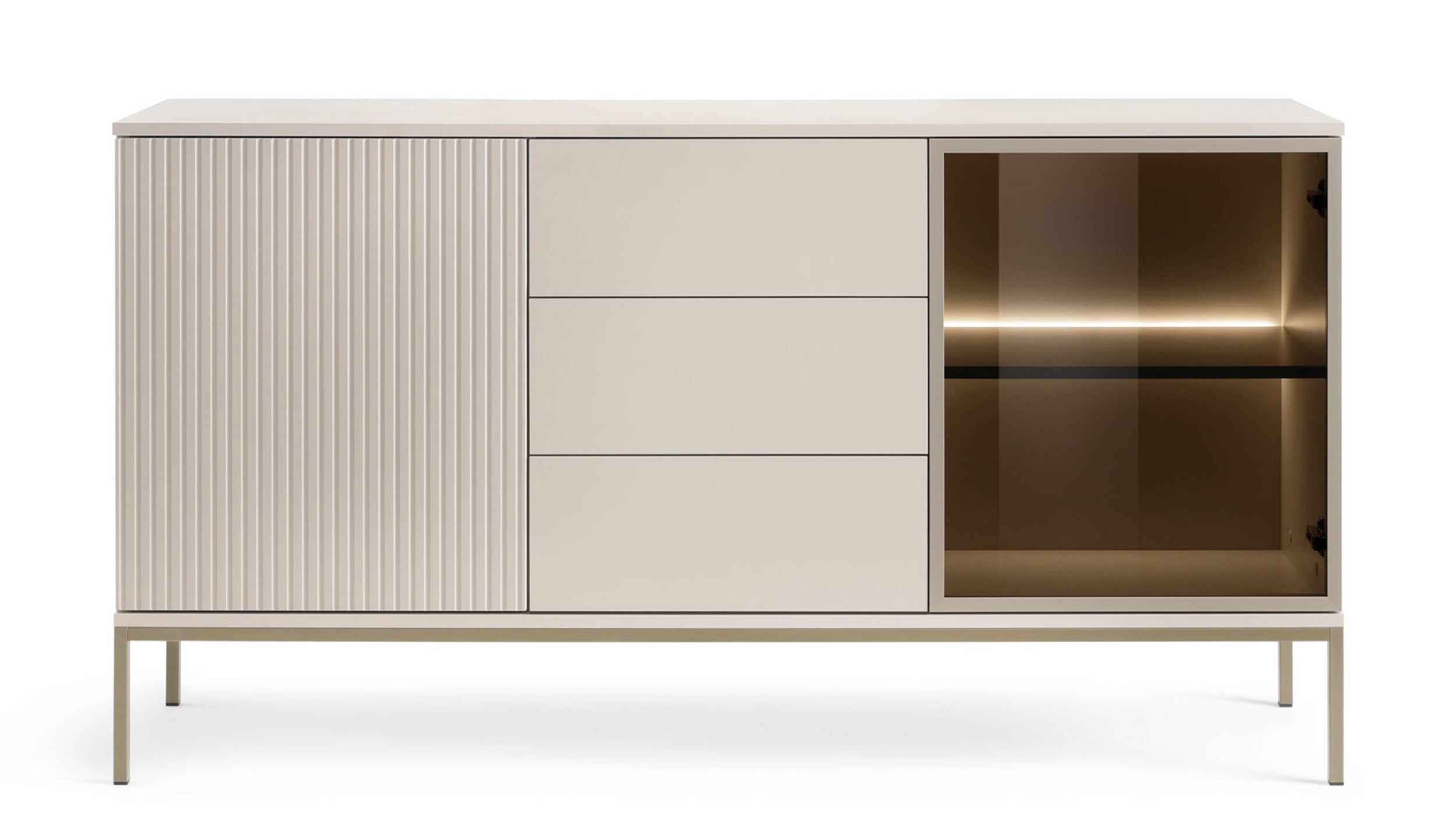 Kommode Tosena mit zwei Türen, Schubladen und LED-Beleuchtung, 154 cm, Kaschmir