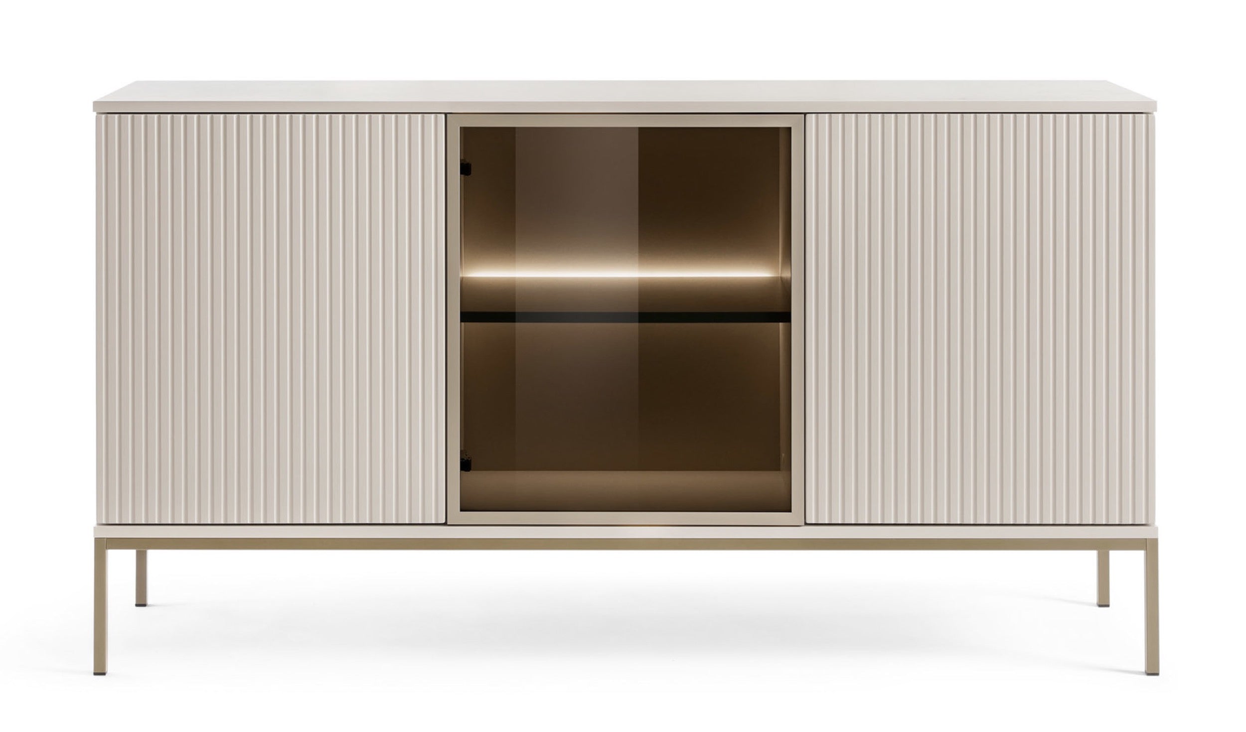 Tosena-Kommode mit drei Türen und LED-Beleuchtung, 154 cm, Kaschmir