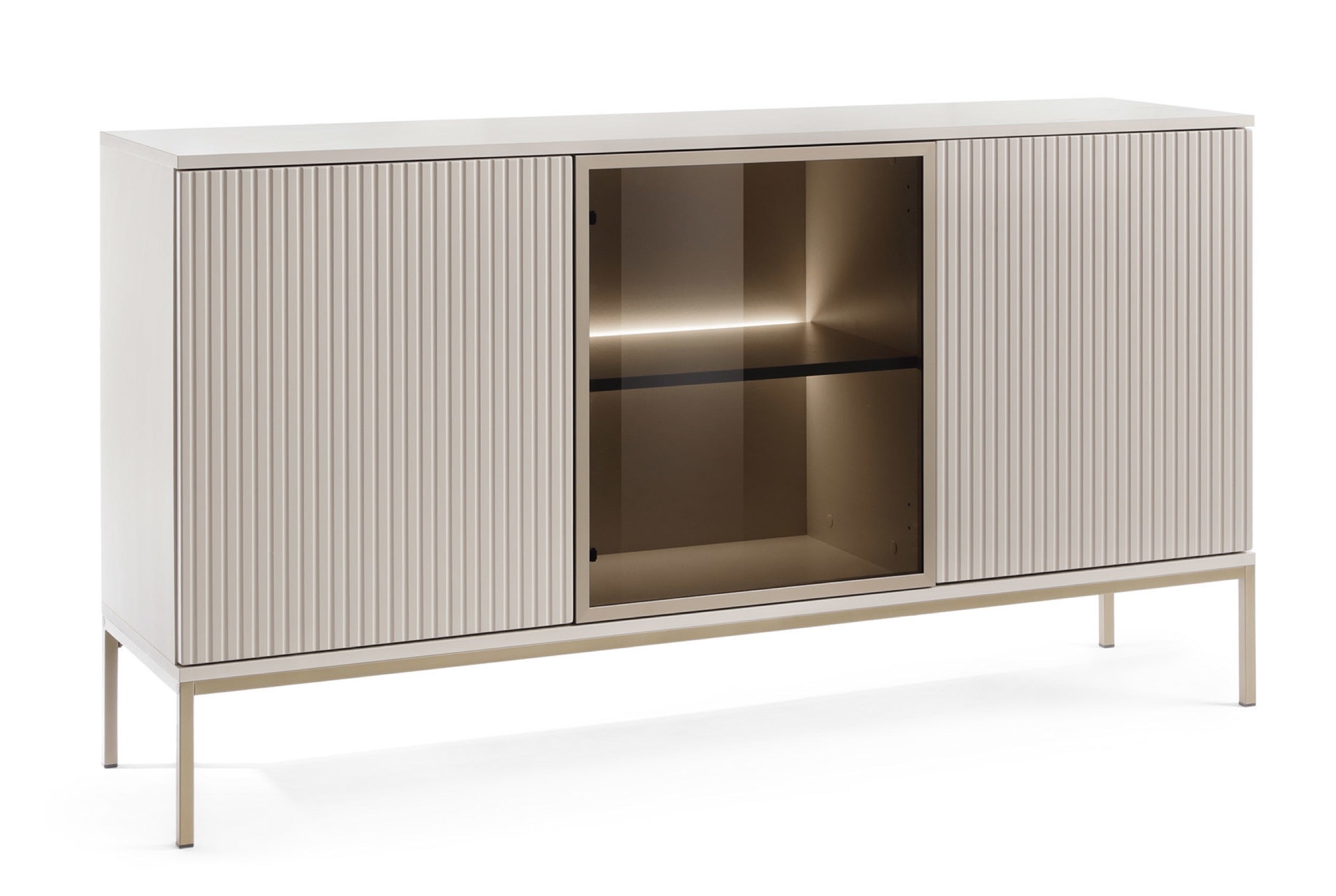 Tosena-Kommode mit drei Türen und LED-Beleuchtung, 154 cm, Kaschmir