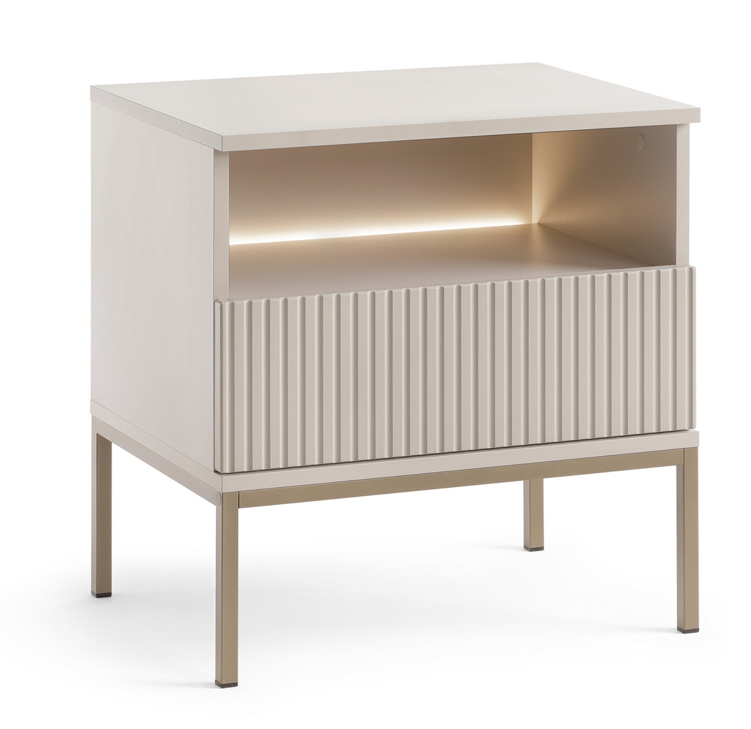 Nachttisch Tosena mit Schublade und LED-Beleuchtung 54 cm Kaschmir