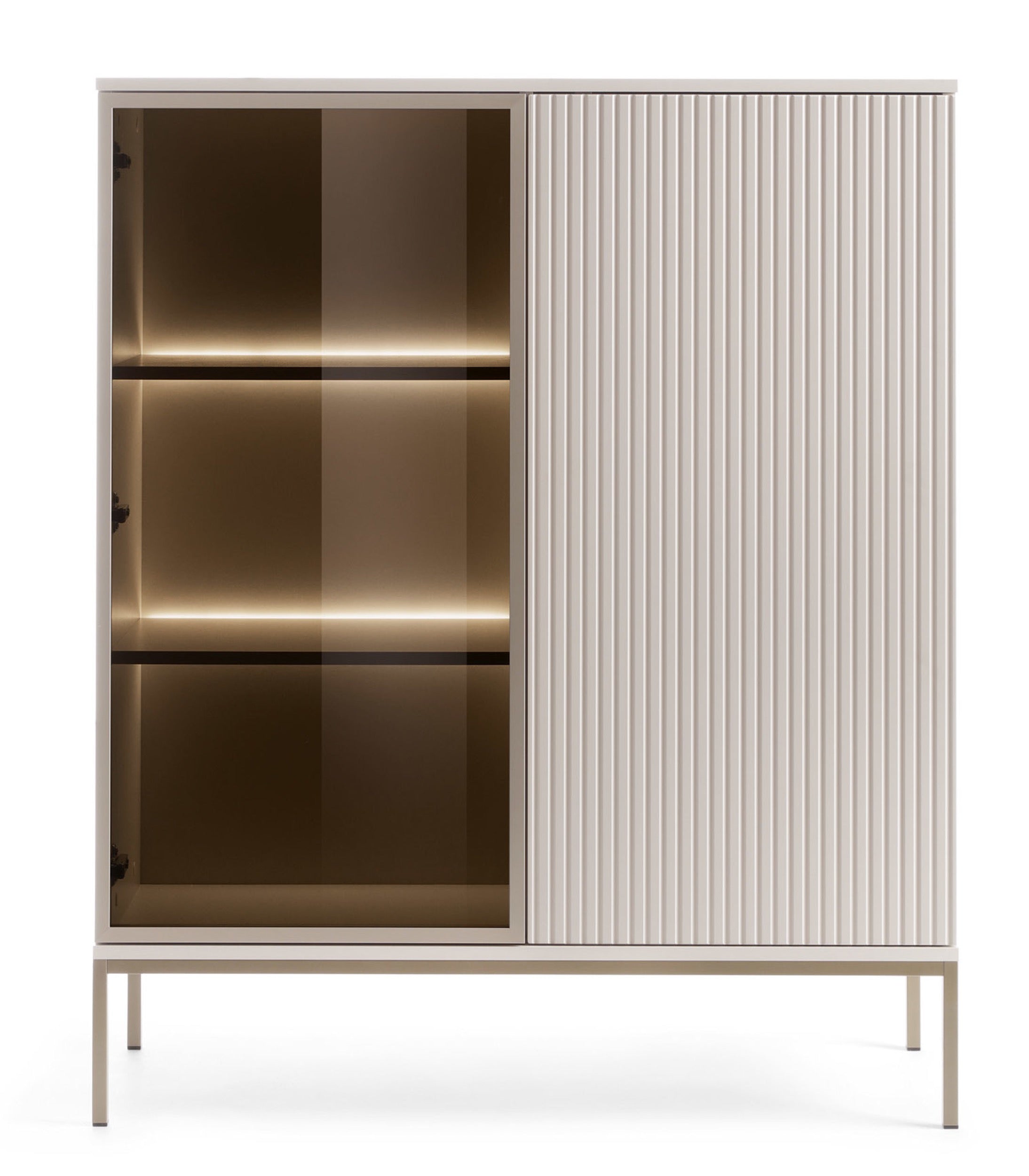 Zweiflügelige Vitrine Tosena mit LED-Beleuchtung, 104 cm, Kaschmir