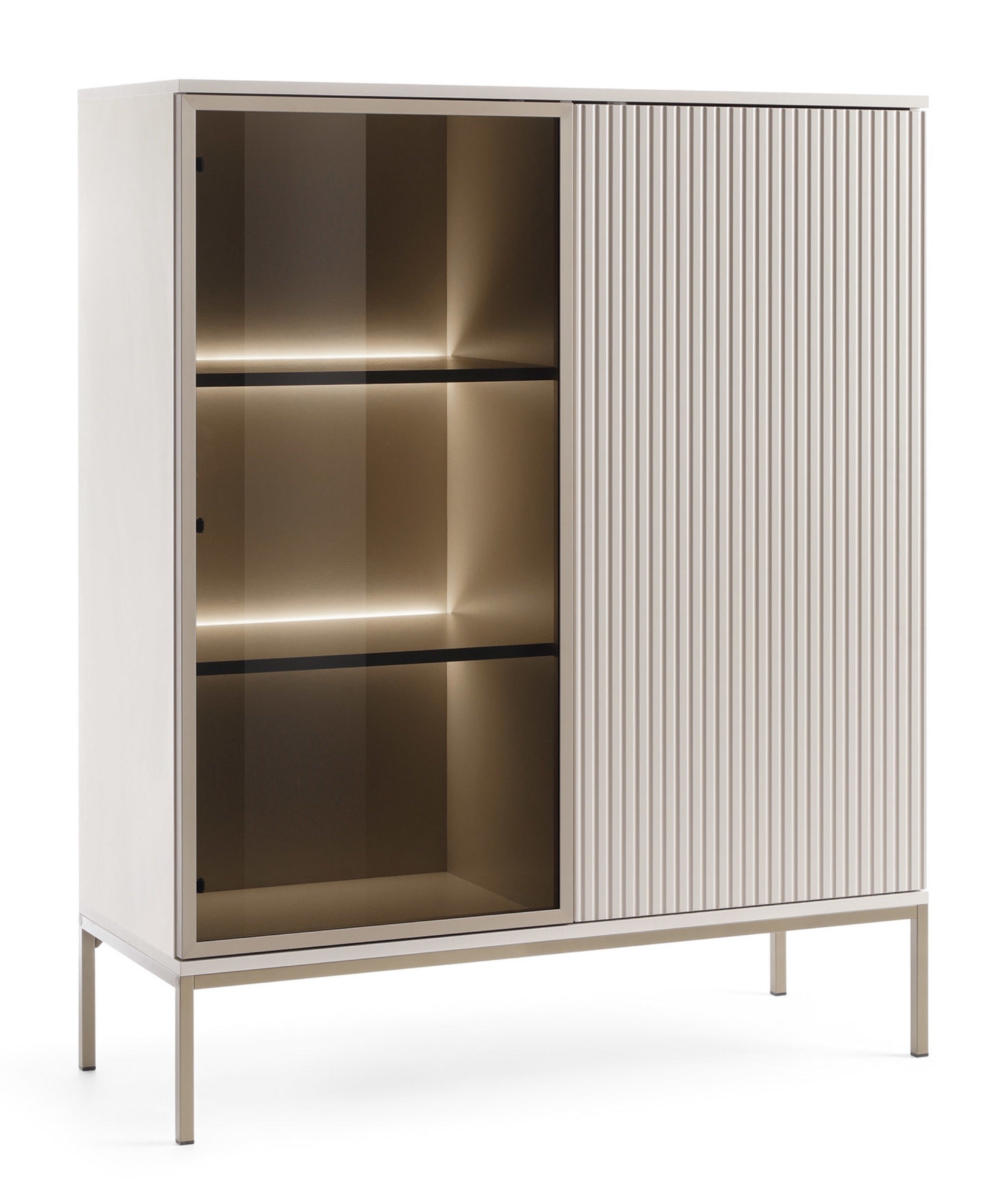 Zweiflügelige Vitrine Tosena mit LED-Beleuchtung, 104 cm, Kaschmir