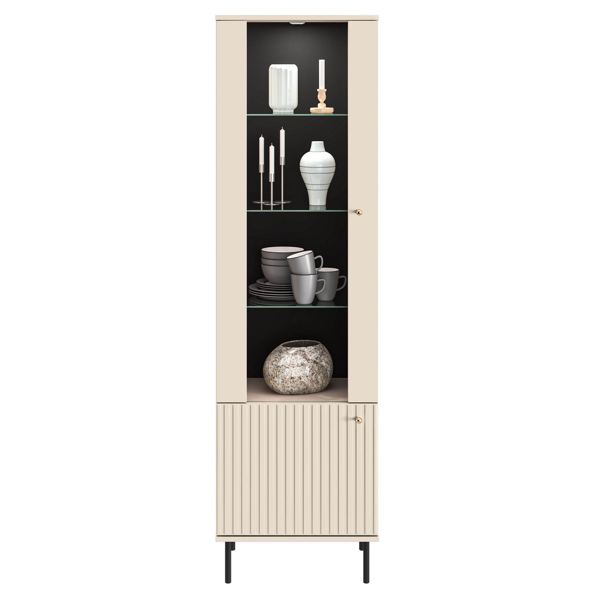 Einflügeliges Caletto-Schrankelement 55 cm mit dekorativen Lamellen, beige