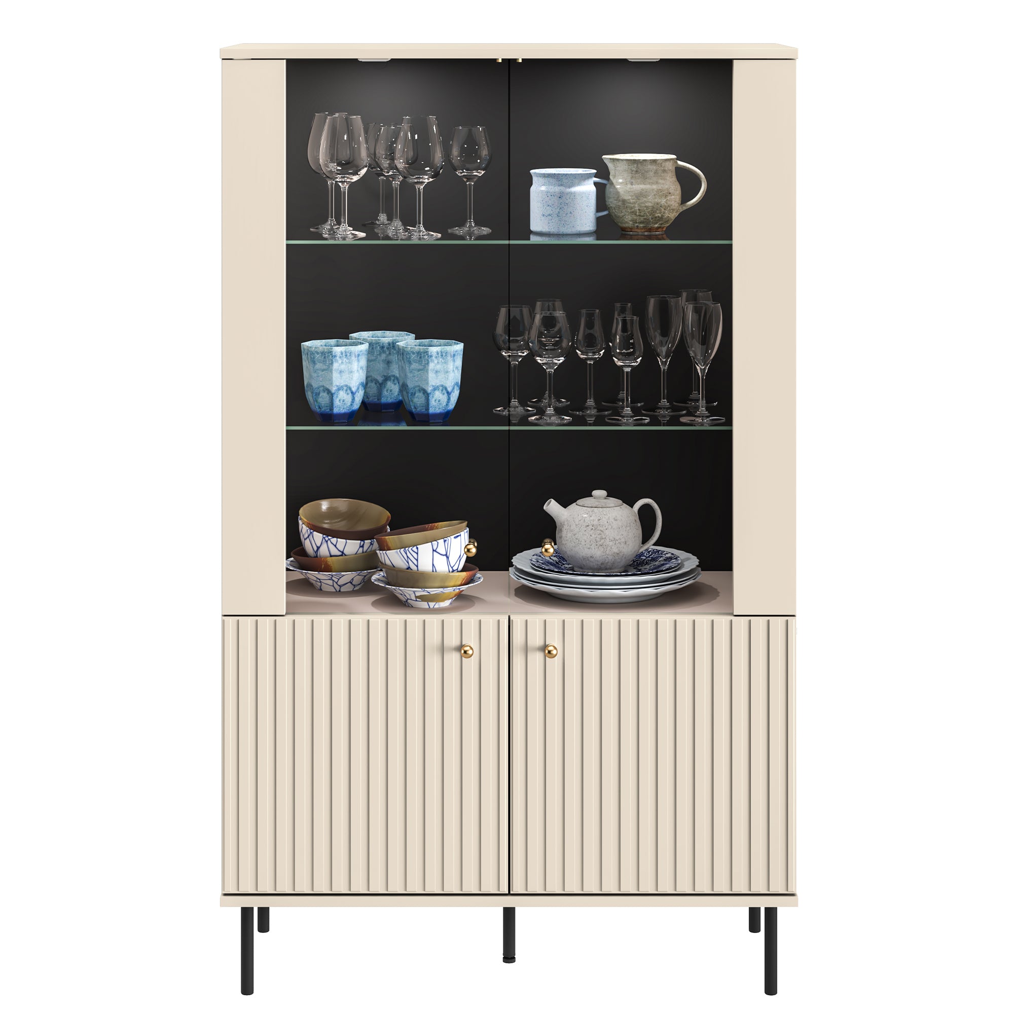 Zweiflügeliger Schrank Caletto 92 cm mit dekorativen Lamellen, beige